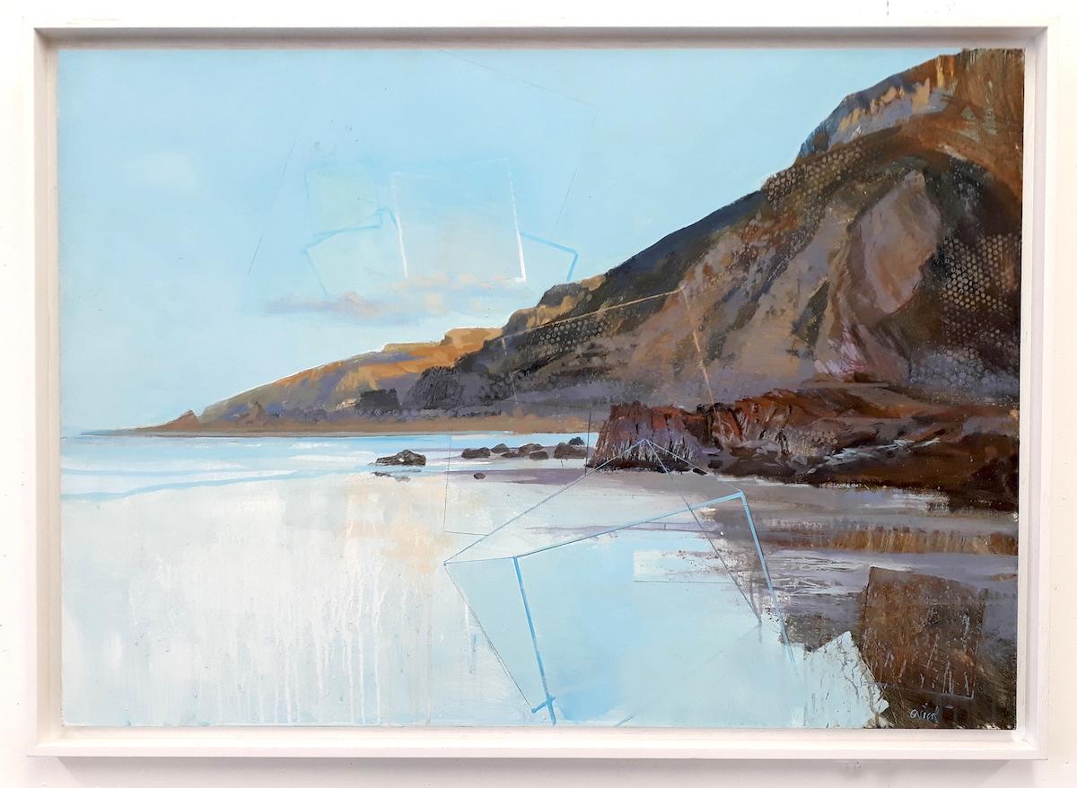 Luce della sera, dipinto contemporaneo di paesaggio marino in stile cubista Beach House Oceanic Arts - Painting Contemporaneo di Clark Nicol