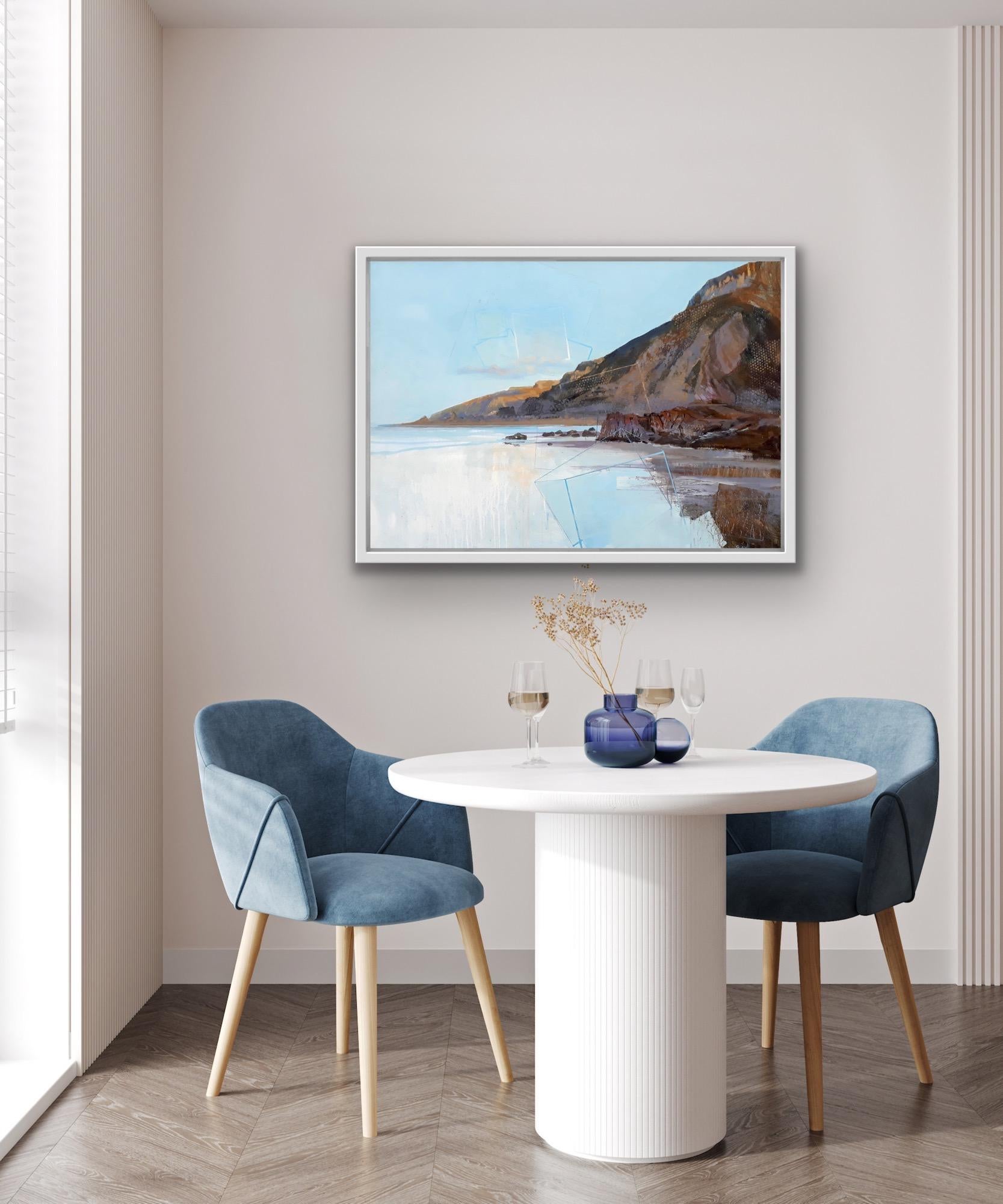 Luce della sera, dipinto contemporaneo di paesaggio marino in stile cubista Beach House Oceanic Arts in vendita 1