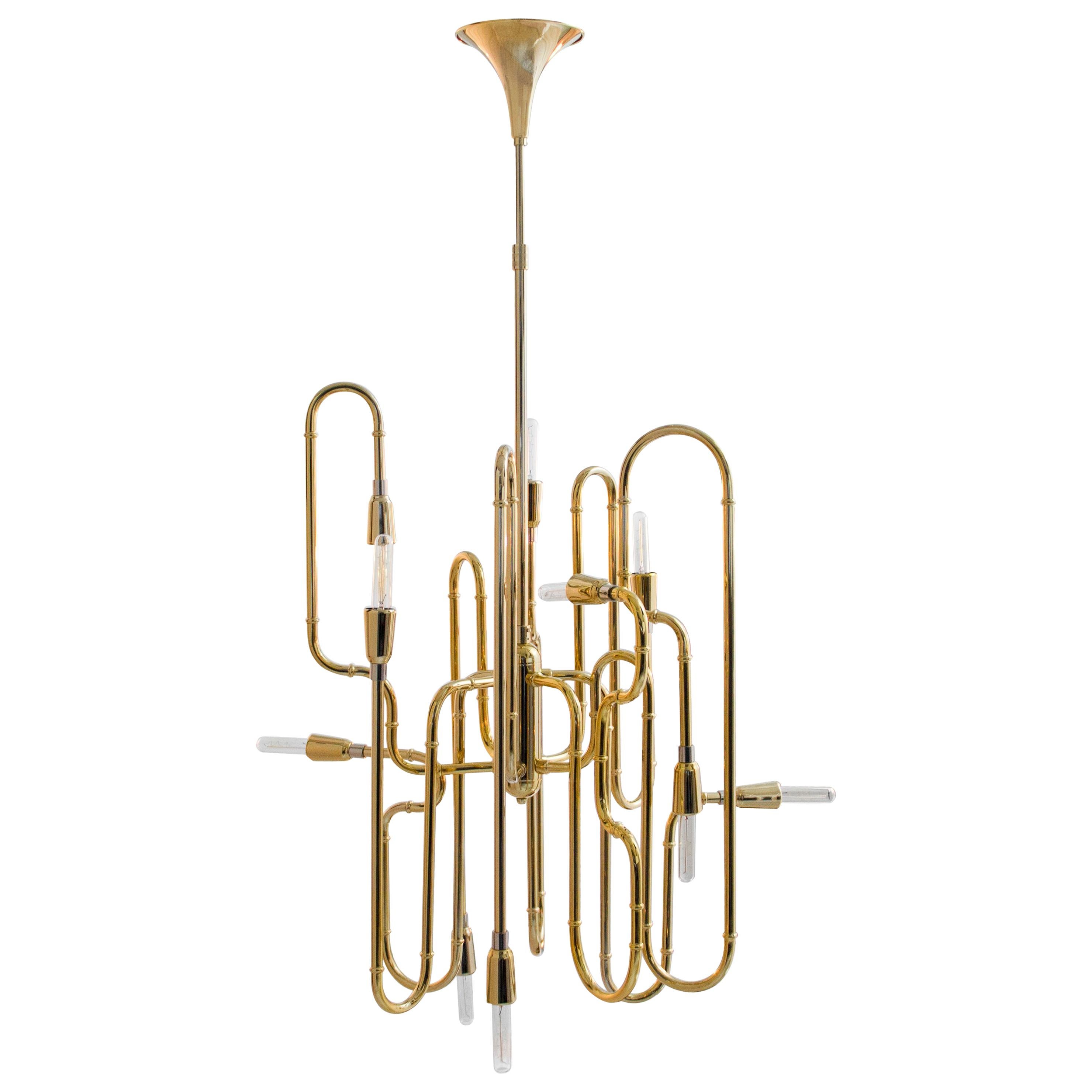 Clark Pendant Light in Brass with Gold-Plated Finish For Sale