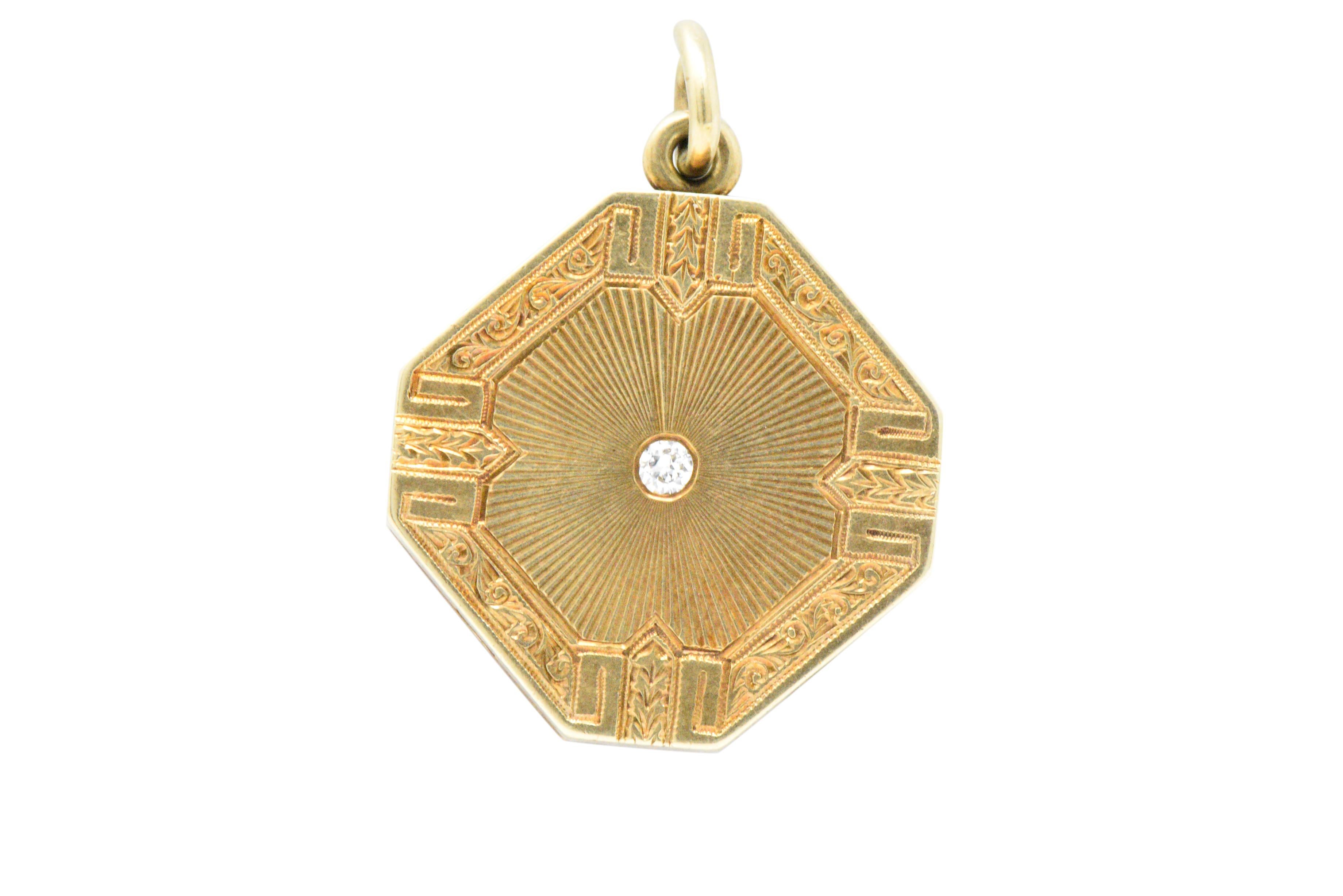 Old Mine Cut Clark Ring Co. Art Deco Diamond 14 Karat Gold Locket Pendant