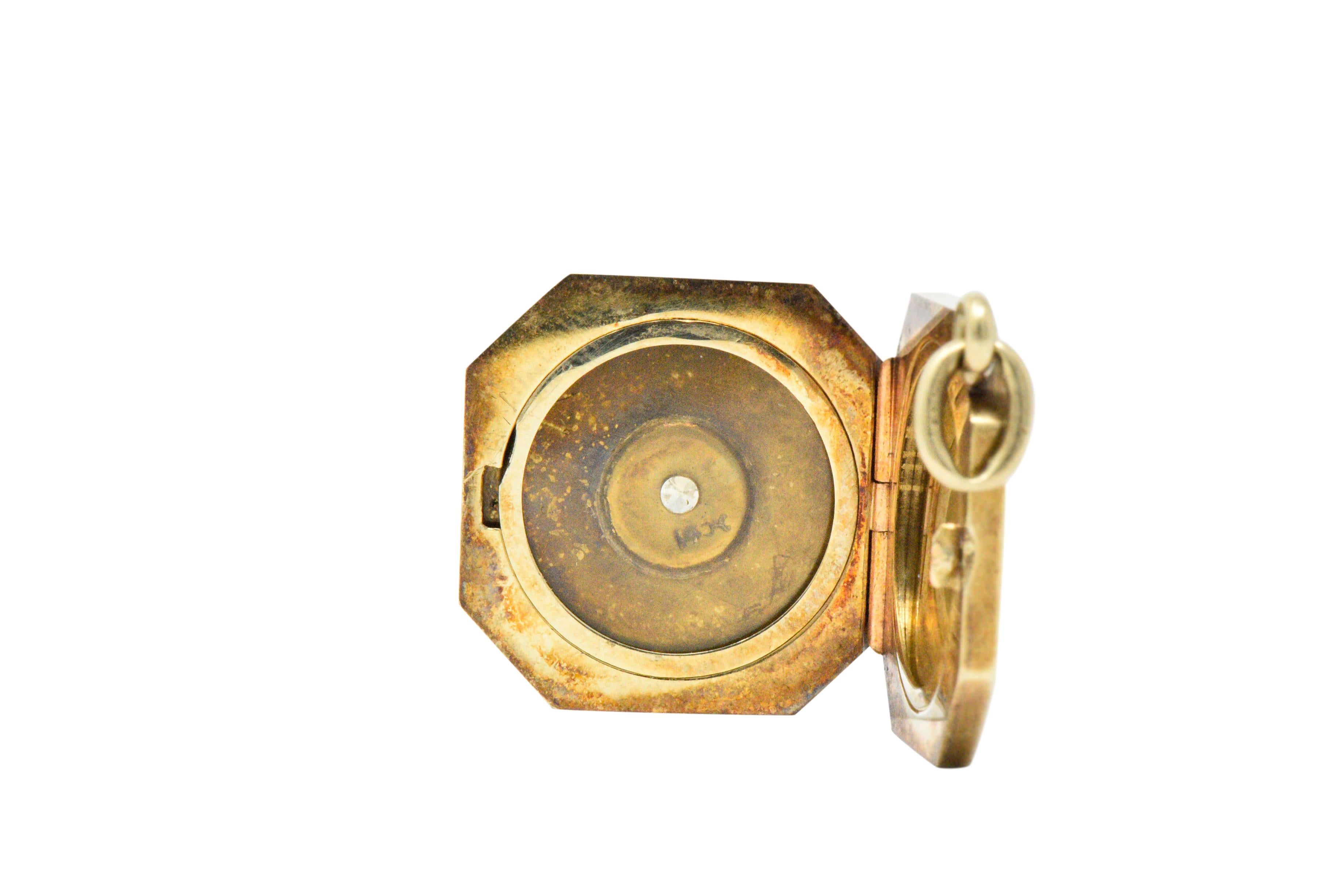 Clark Ring Co. Art Deco Diamond 14 Karat Gold Locket Pendant In Good Condition In Philadelphia, PA