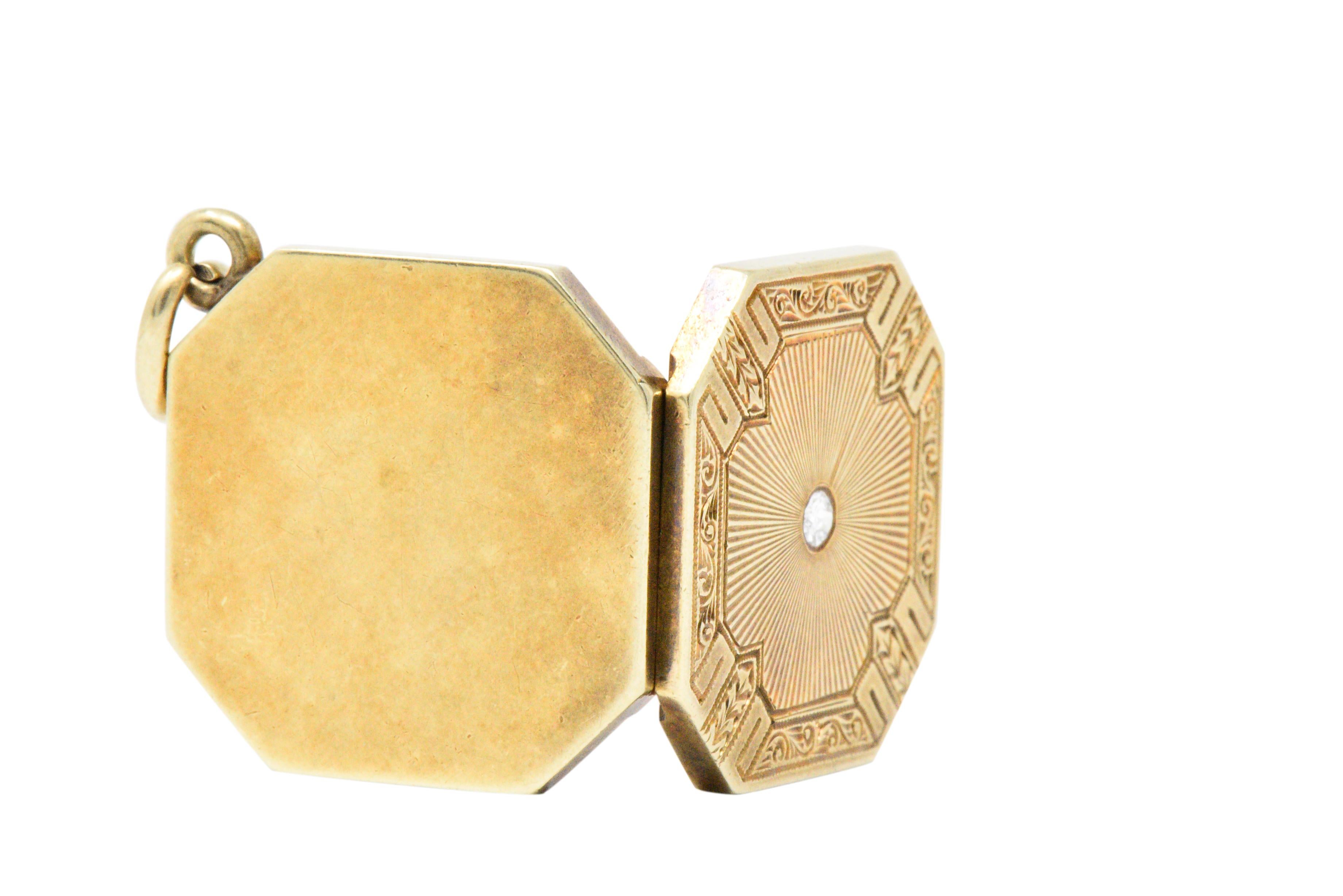 Women's or Men's Clark Ring Co. Art Deco Diamond 14 Karat Gold Locket Pendant