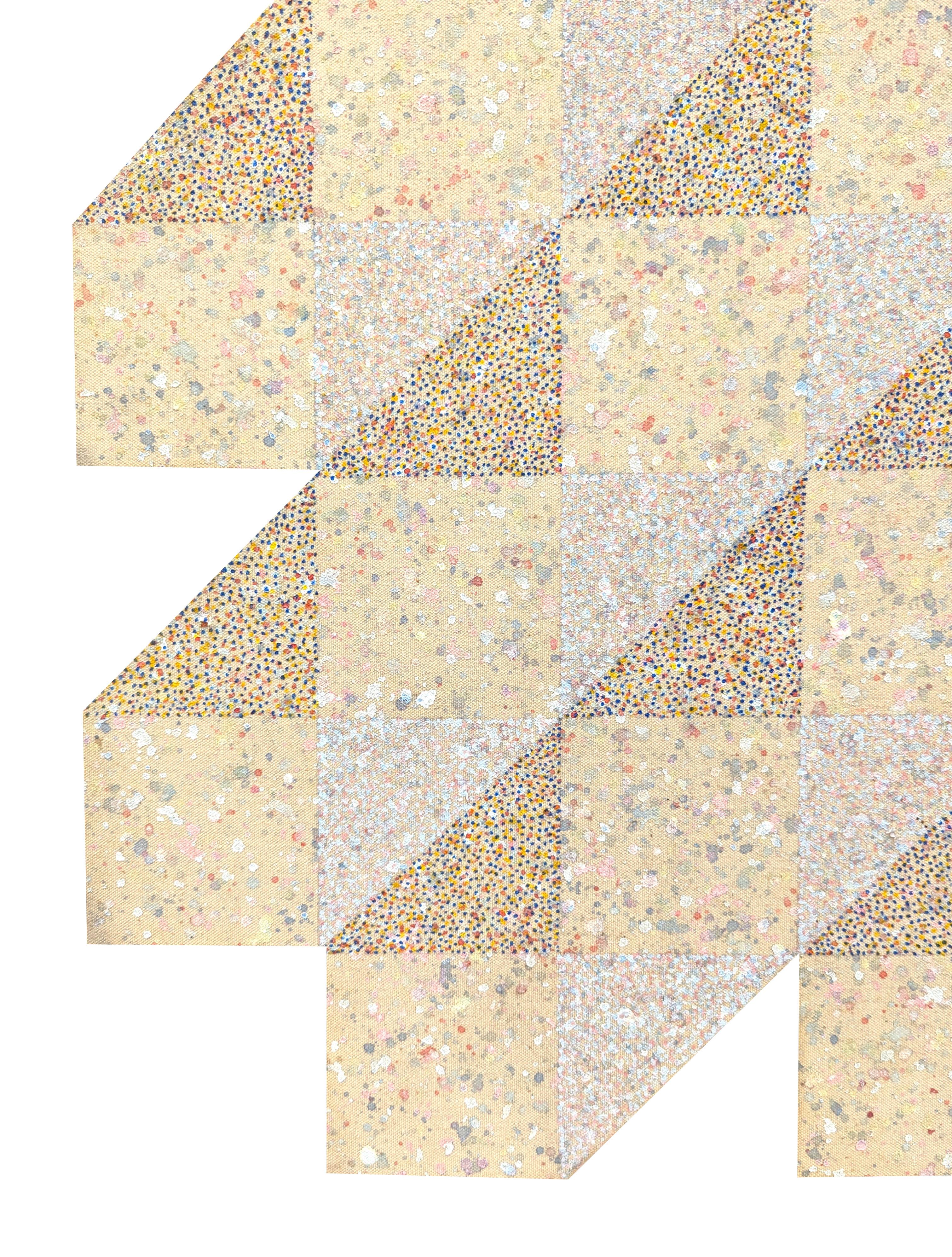 „Air“ Modernes abstraktes geometrisches, konisch zulaufendes / geformtes Segeltuchgemälde in Pastellrosa im Angebot 1