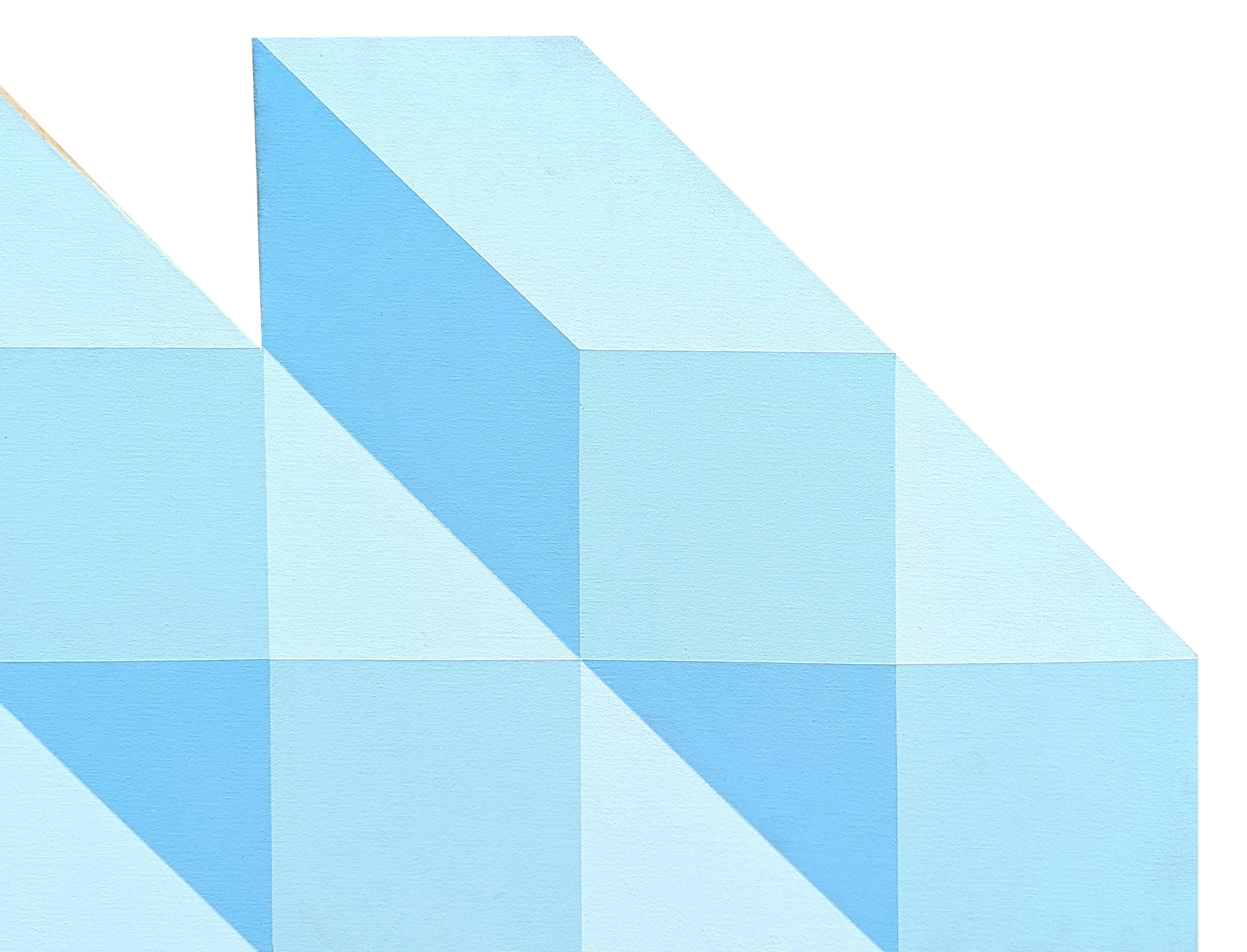 „Blue Cloud“ Modernes abstraktes, geometrisches, pastellfarbenes, konisch zulaufendes Gemälde aus Leinwand im Angebot 1
