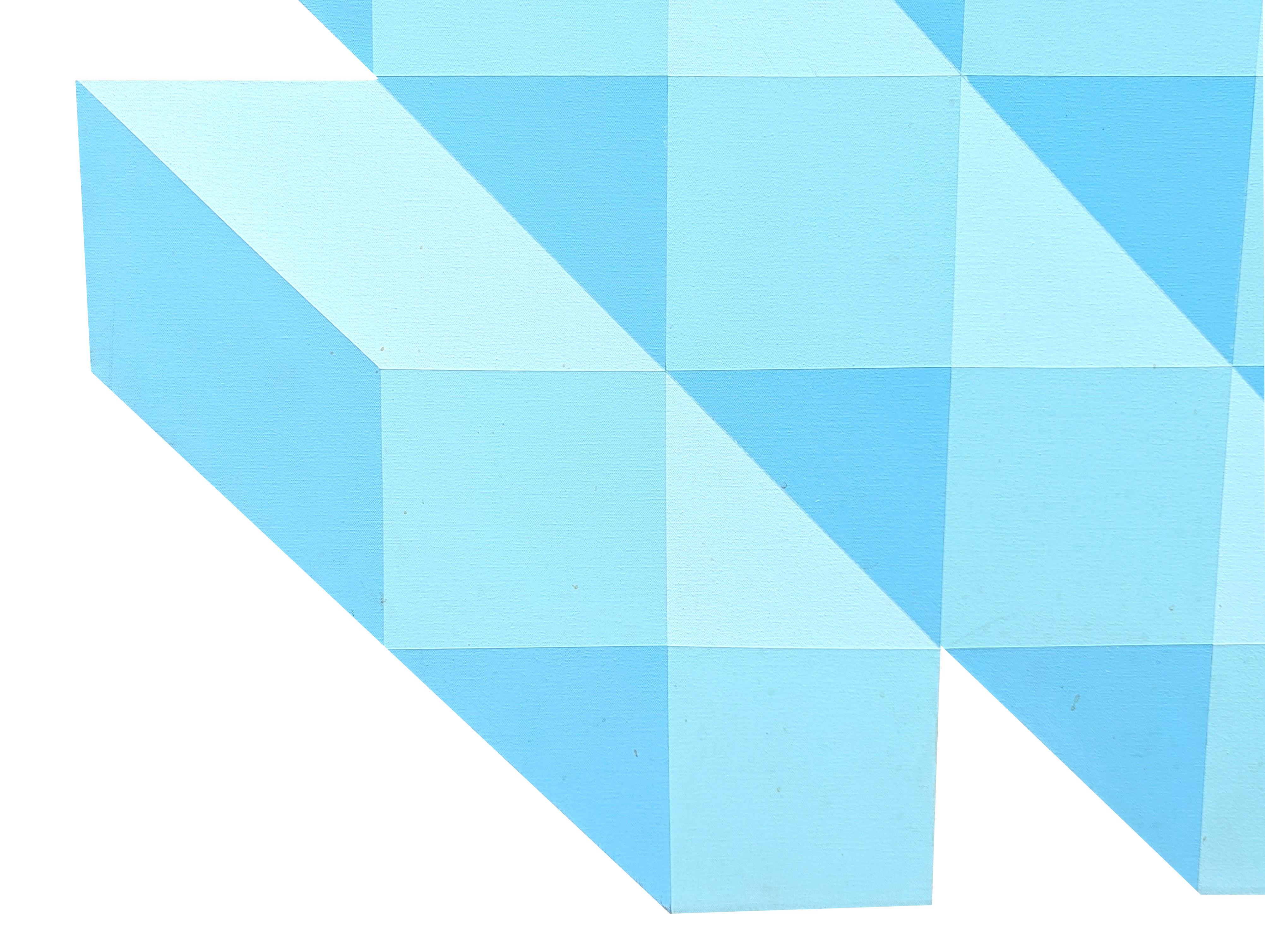 „Blue Cloud“ Modernes abstraktes, geometrisches, pastellfarbenes, konisch zulaufendes Gemälde aus Leinwand im Angebot 2