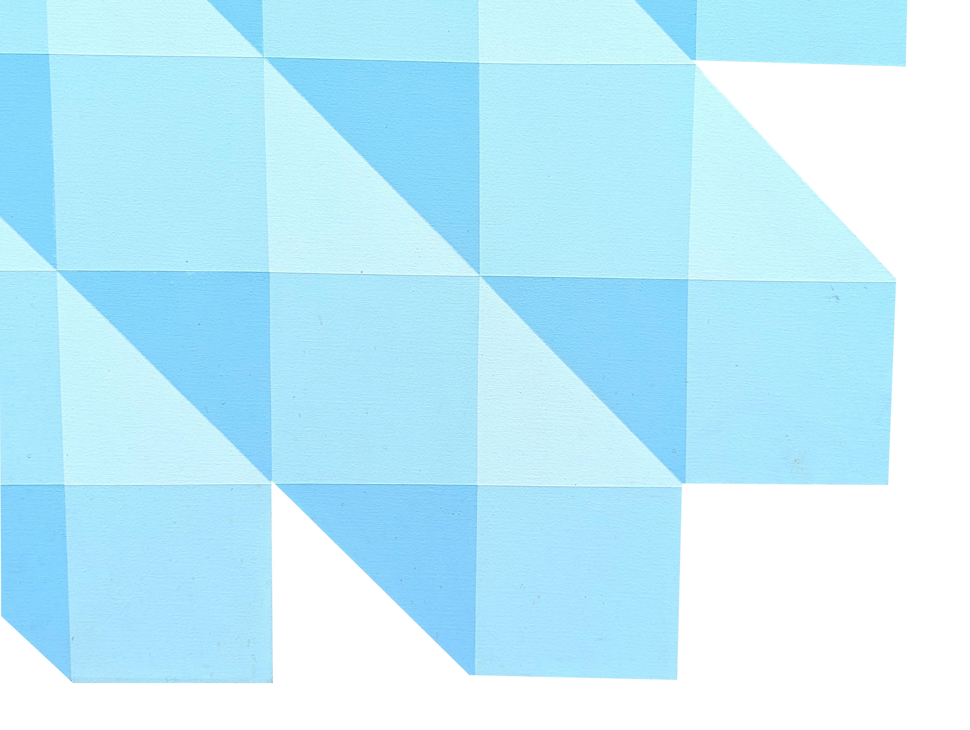 „Blue Cloud“ Modernes abstraktes, geometrisches, pastellfarbenes, konisch zulaufendes Gemälde aus Leinwand im Angebot 3