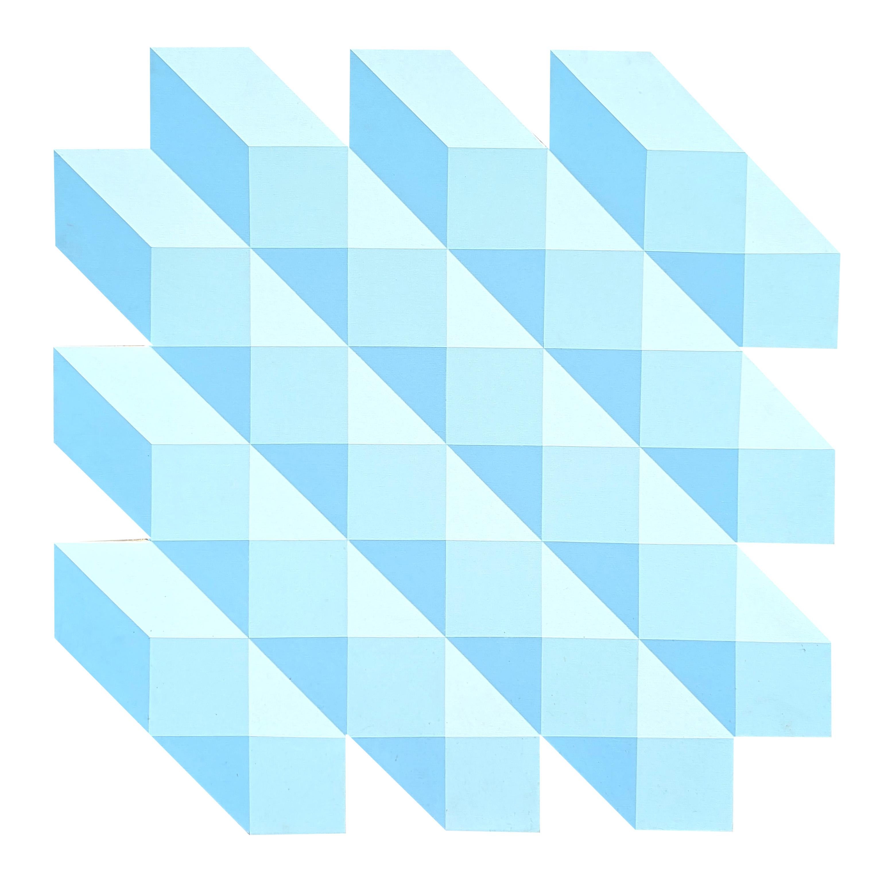 "Nuvola blu" Pittura su tela moderna astratta geometrica a pastello sagomata e sagomabile