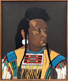 "Chief Joseph" Modern Pointillist Figurative Portrait of Native American Figure 