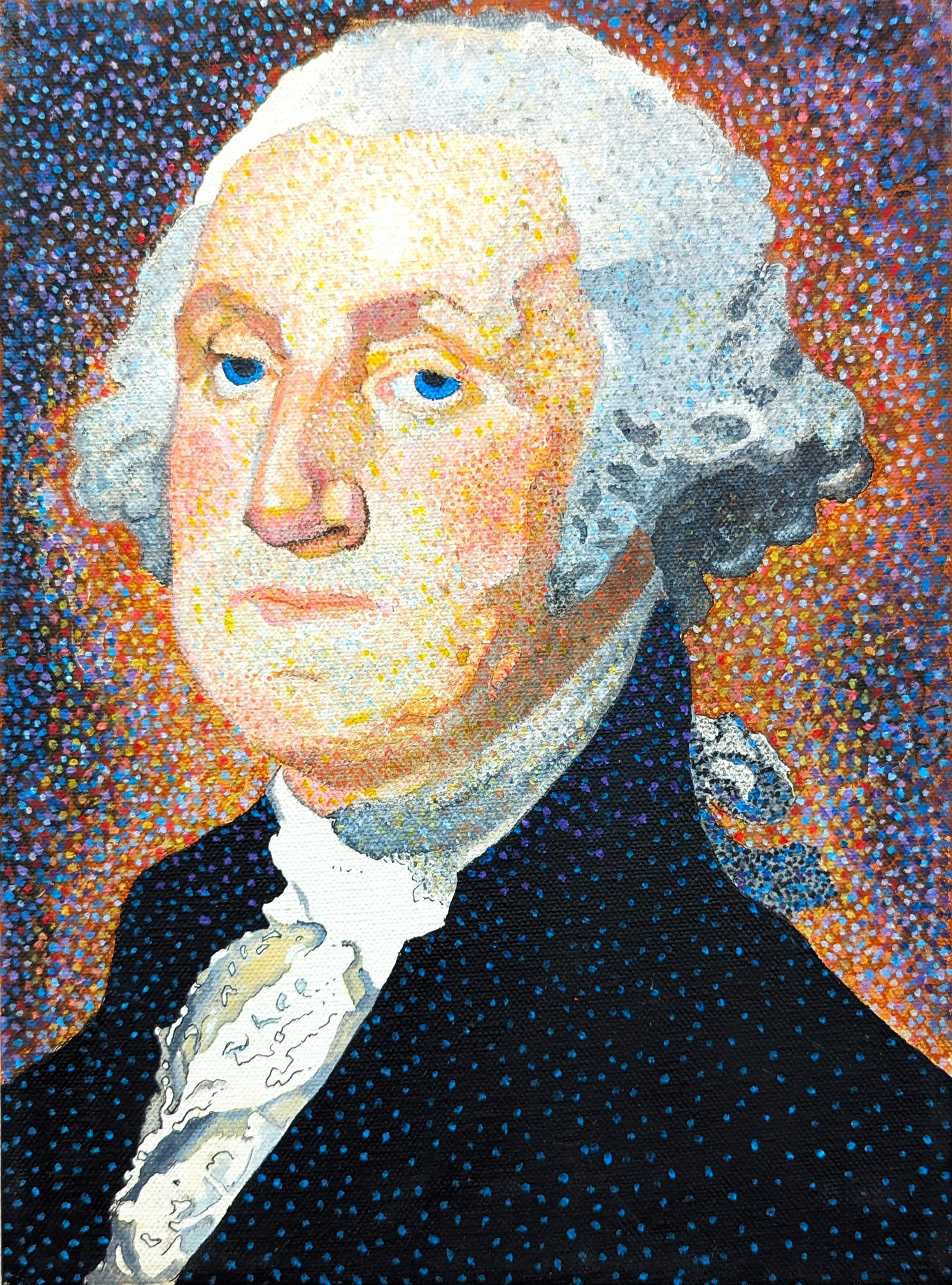 Clark V. Fox Portrait Painting - "George Washington 9/11" Modern Pointillist Figurative Presidential Portrait 