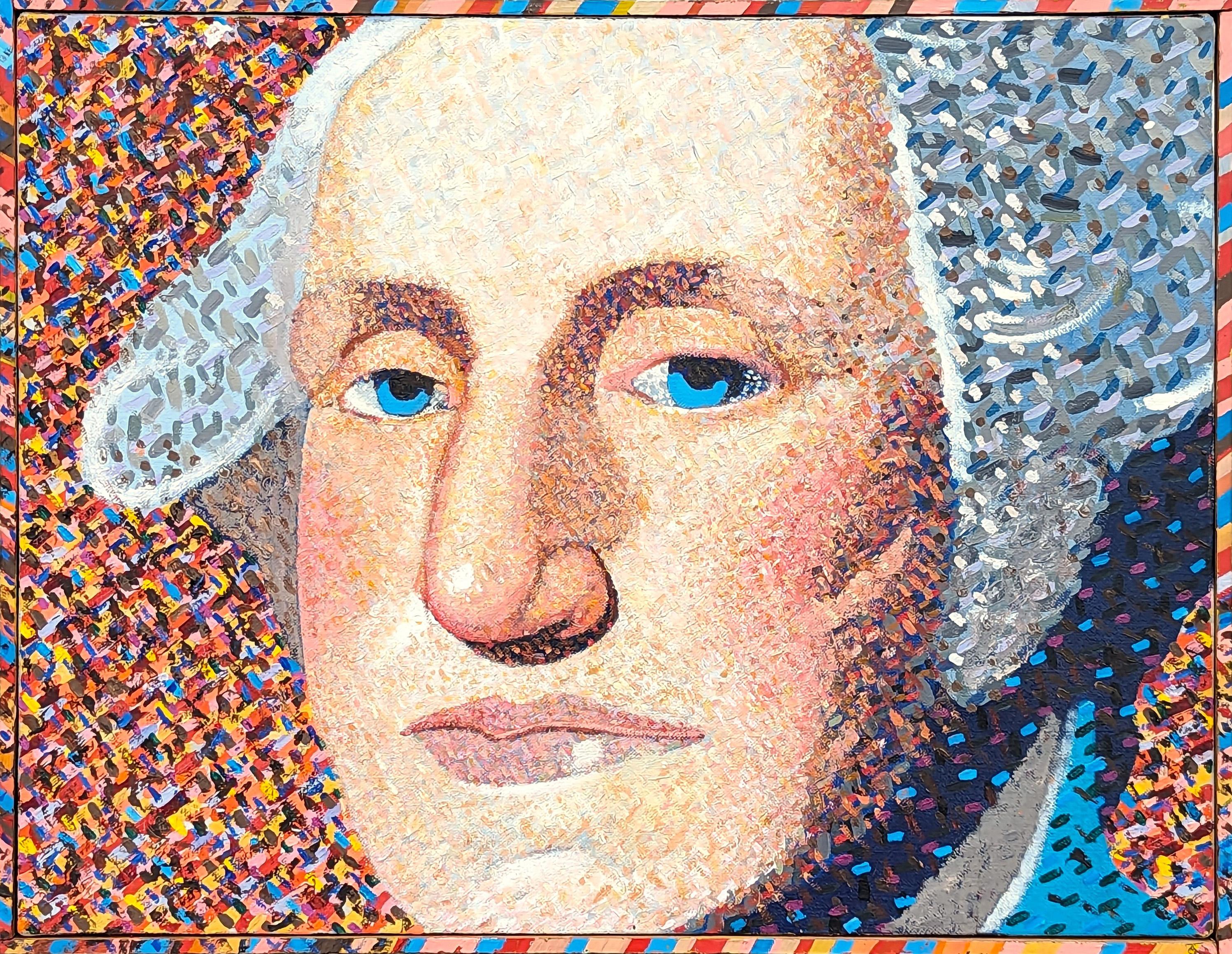 Clark V. Fox Portrait Painting - "George Washington Series" Pointillist Figurative Colorful President Portrait 