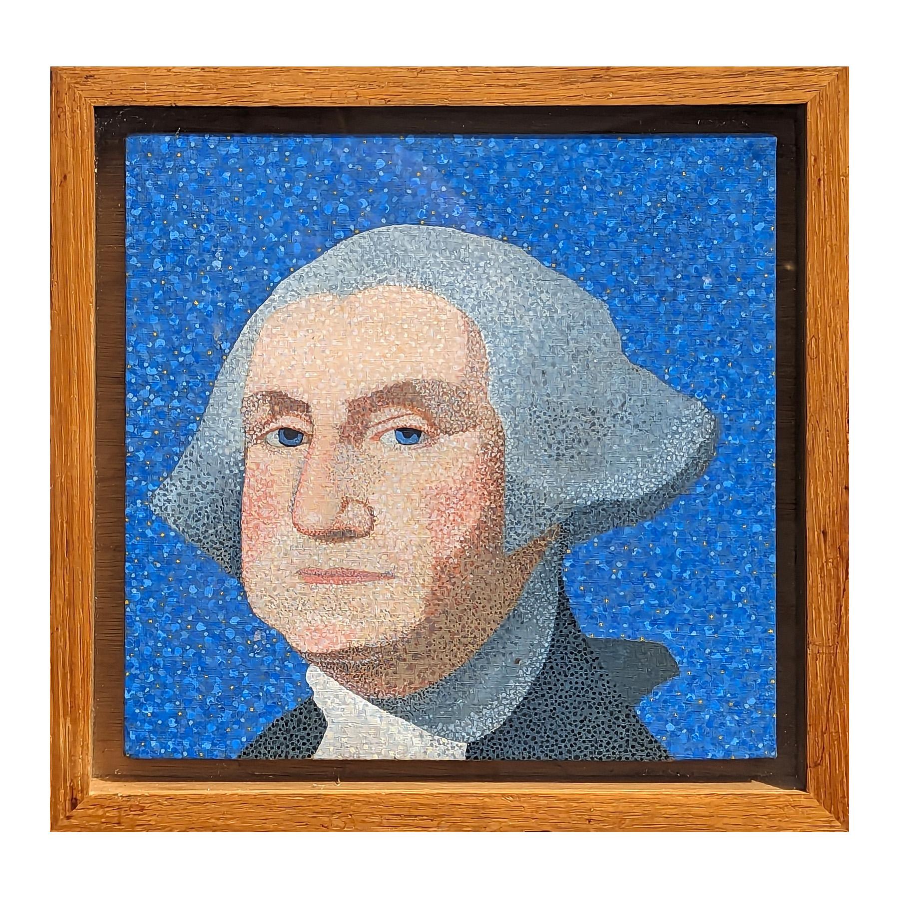 Portrait présidentielle figuratif pointilliste « Paris, France George Washington »  - Painting de Clark V. Fox