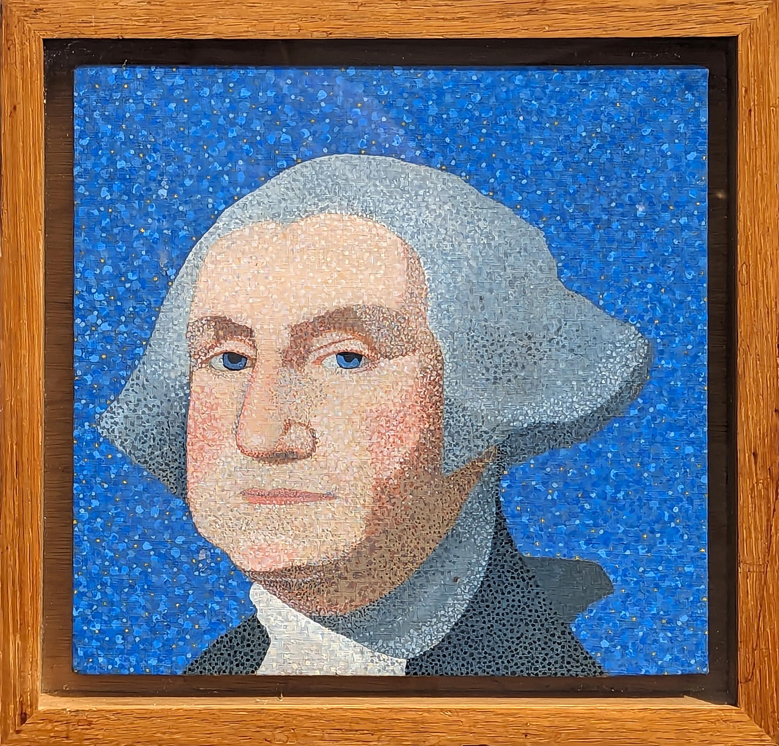 Portrait Painting Clark V. Fox - Portrait présidentielle figuratif pointilliste « Paris, France George Washington » 