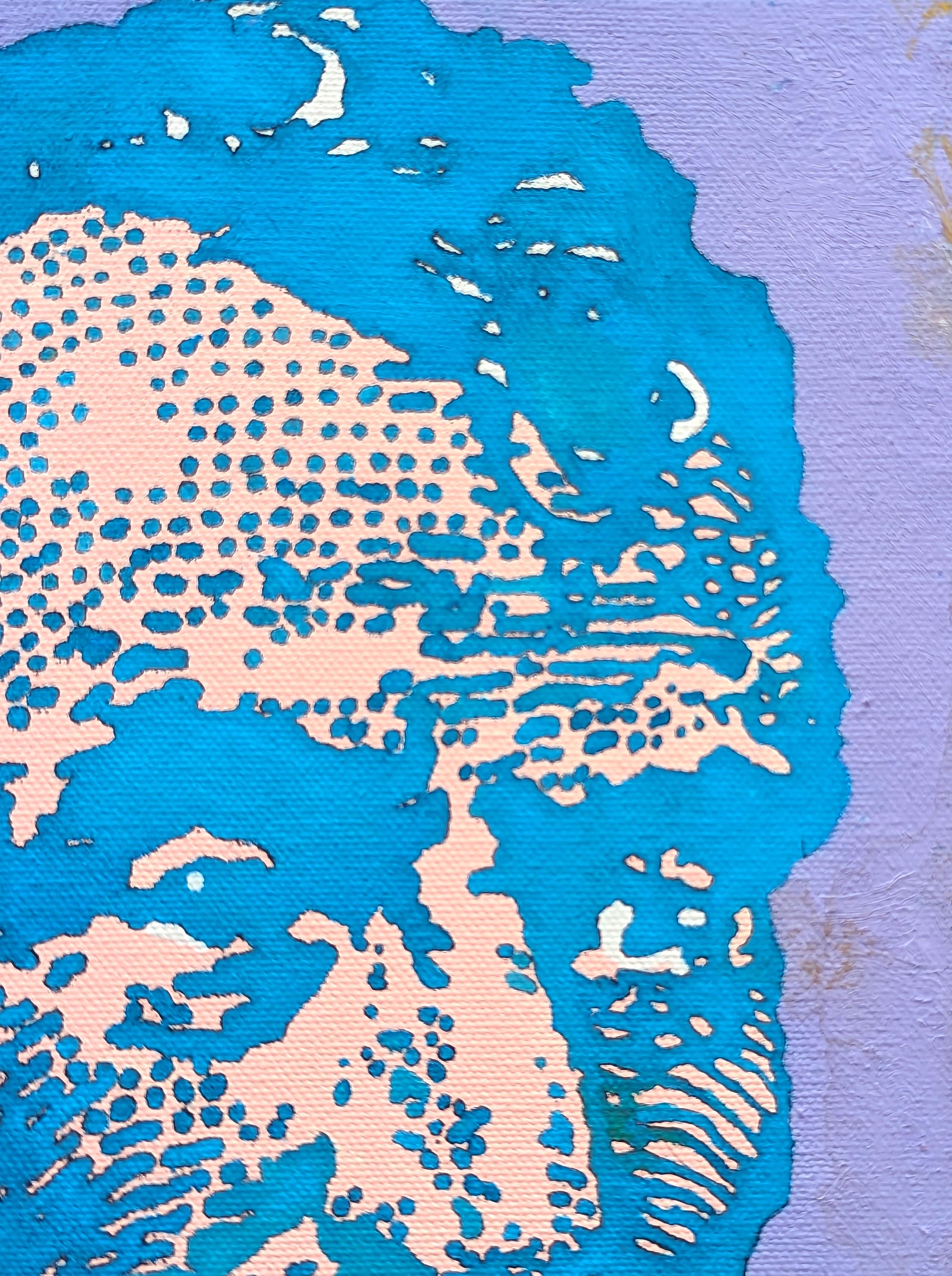 Modern pink and blue toned portrait of Abraham Lincoln by Texas born artist Clark Fox. The work features an intricate depiction of the former president that mimics the look of screen printing. Currently unframed, but options are available. 

Artist