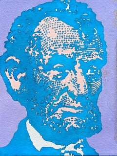 "Pink Lincoln" Modern Pink and Blue Toned Figurative Presidential Portrait 