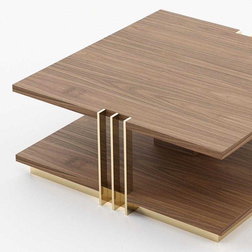 Acier inoxydable Table basse Clark en noyer en vente