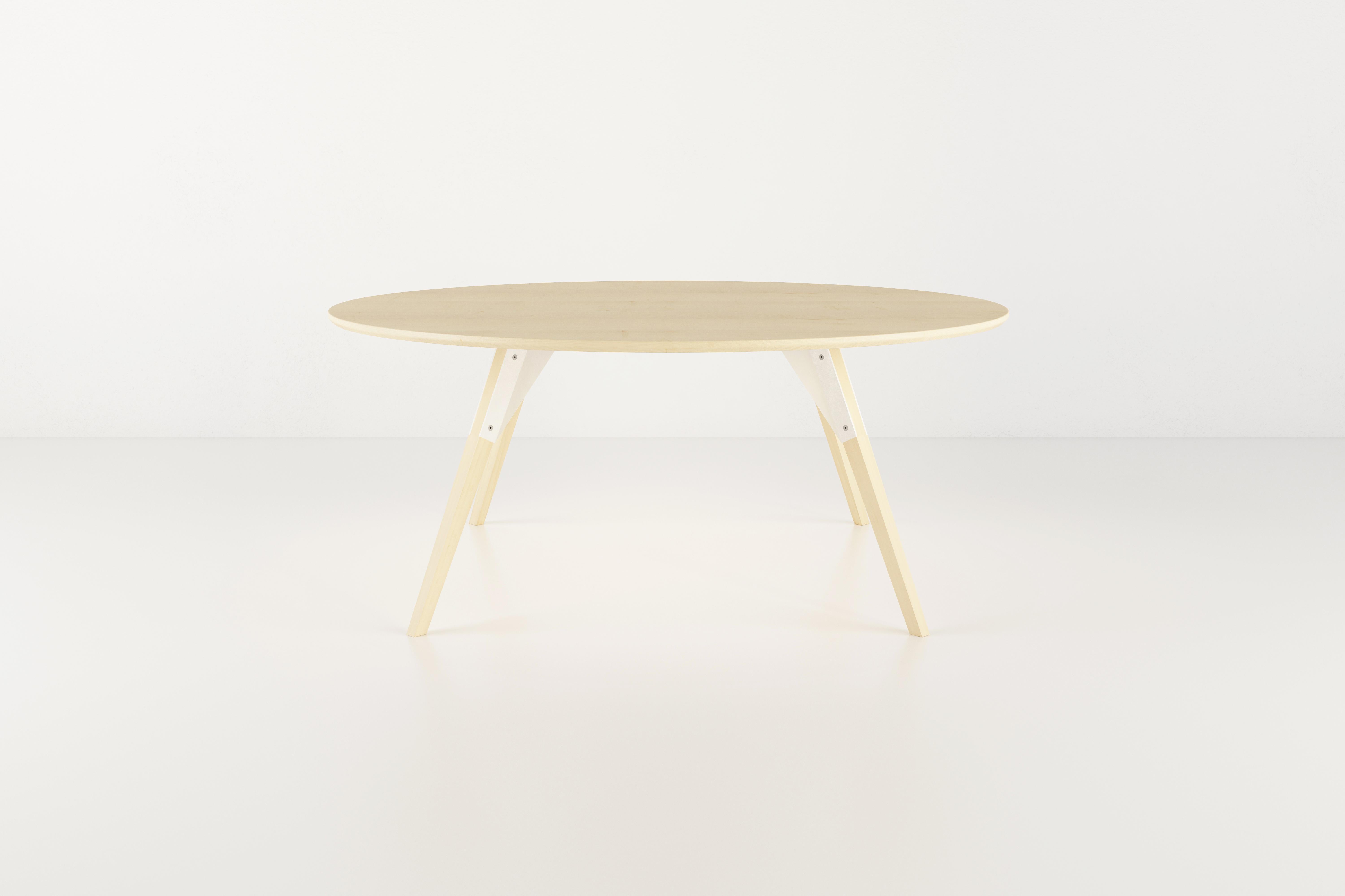 Minimalist Clarke Industrial Coffee Table Round Maple White For Sale