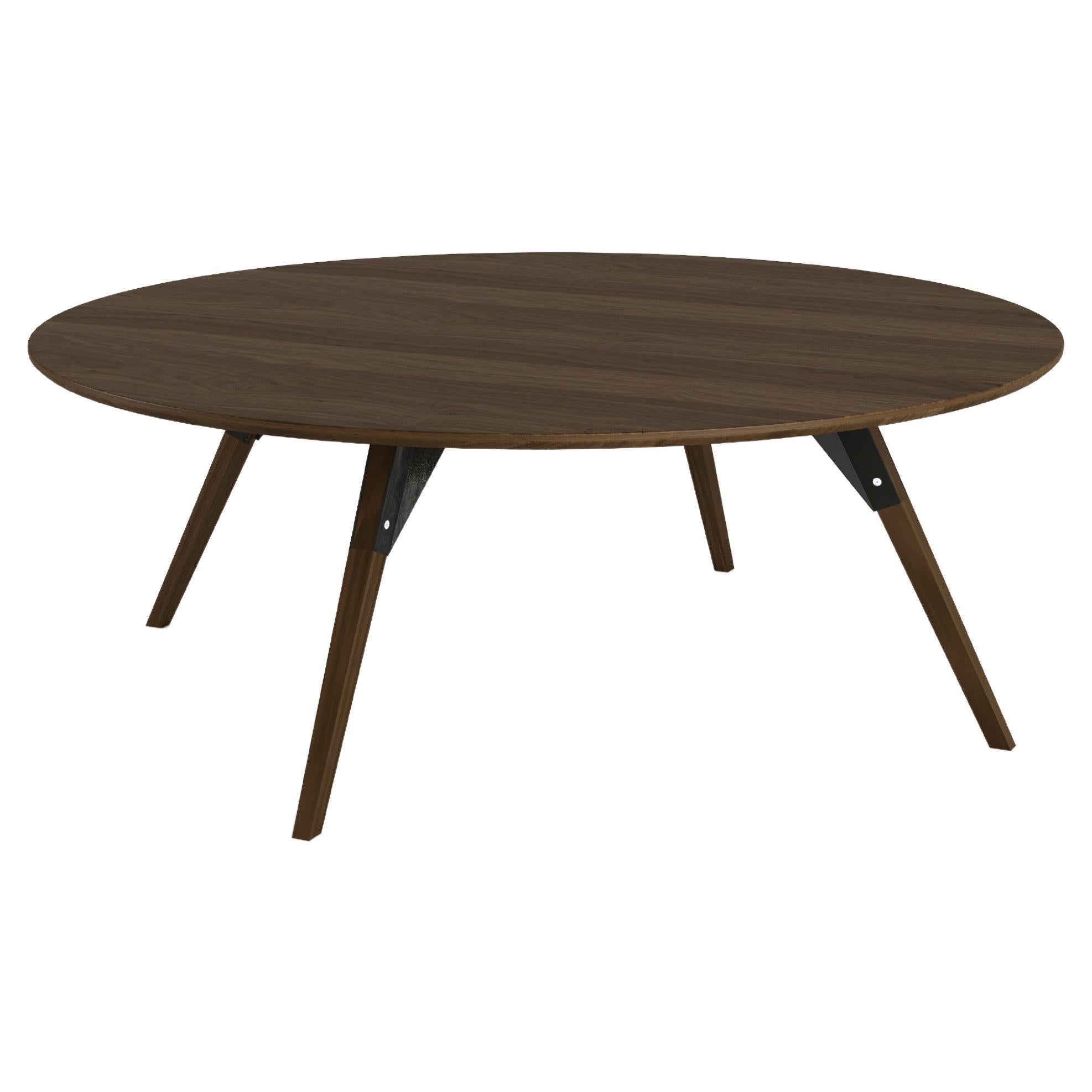 Table basse industrielle ronde Clarke en noyer noir en vente