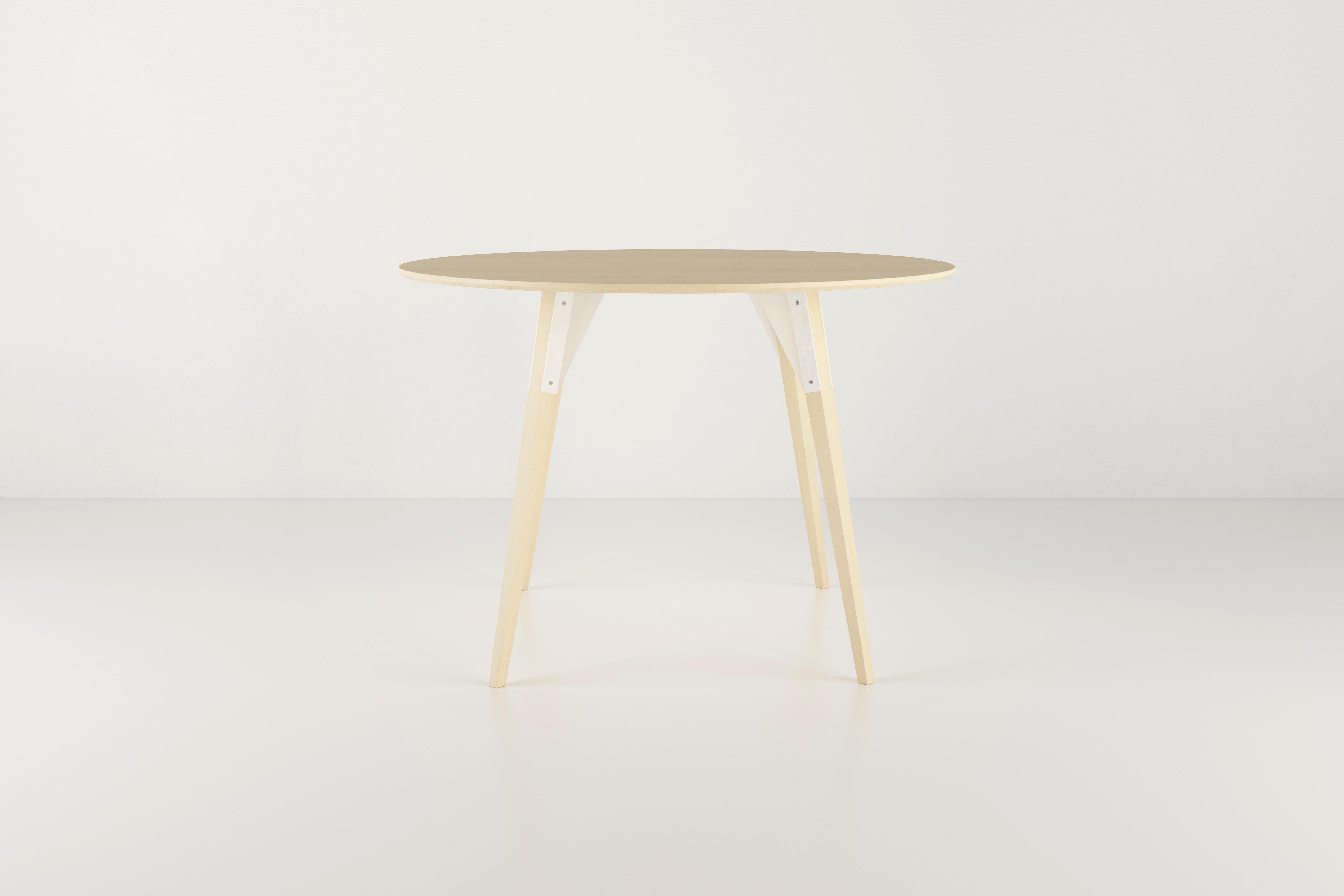 Scandinavian Modern Clarke Industrial Round Table Maple White For Sale