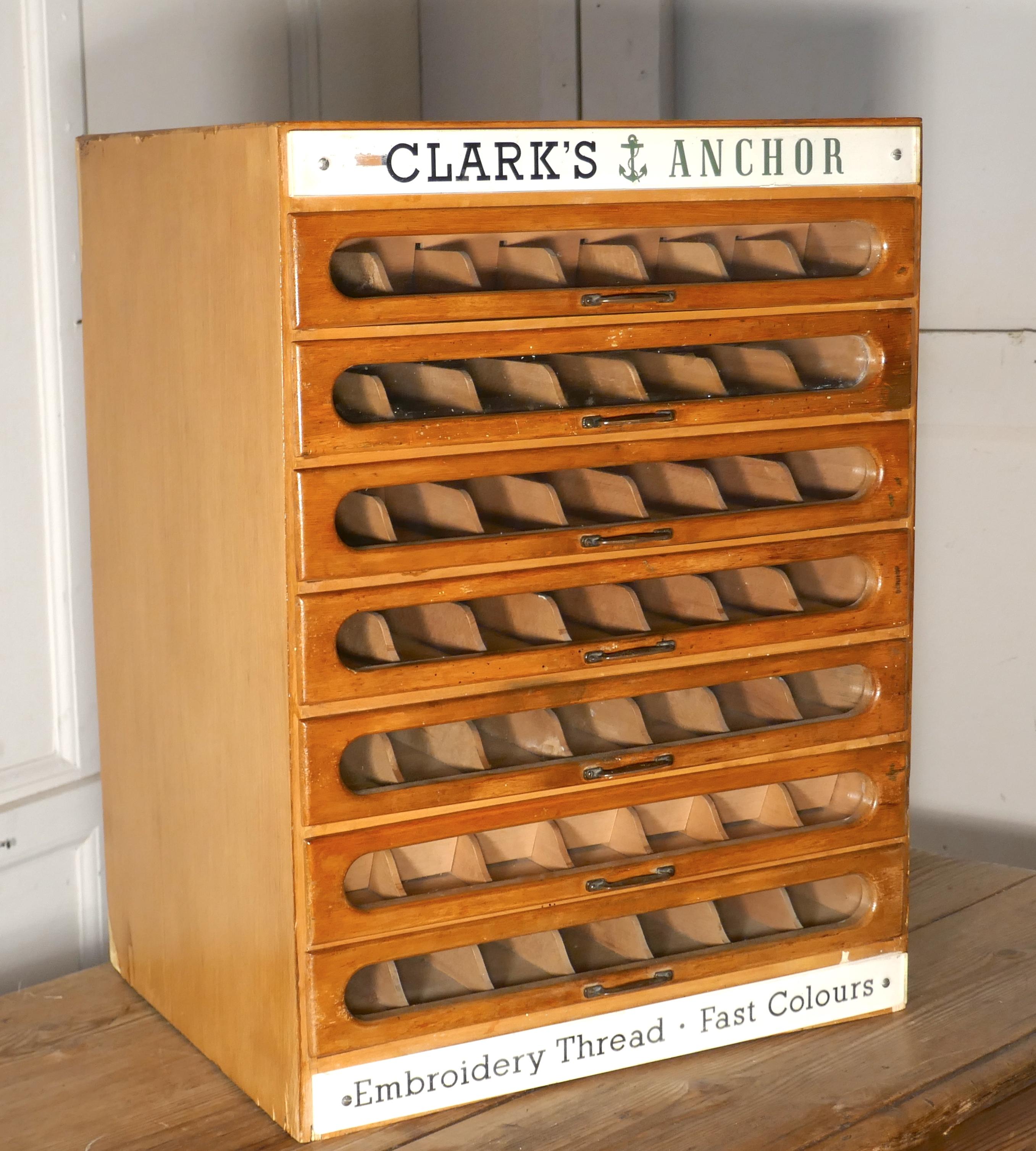 Industrial Clark’s Anchor Cotton Haberdashery Advertising Drawers Cabinet