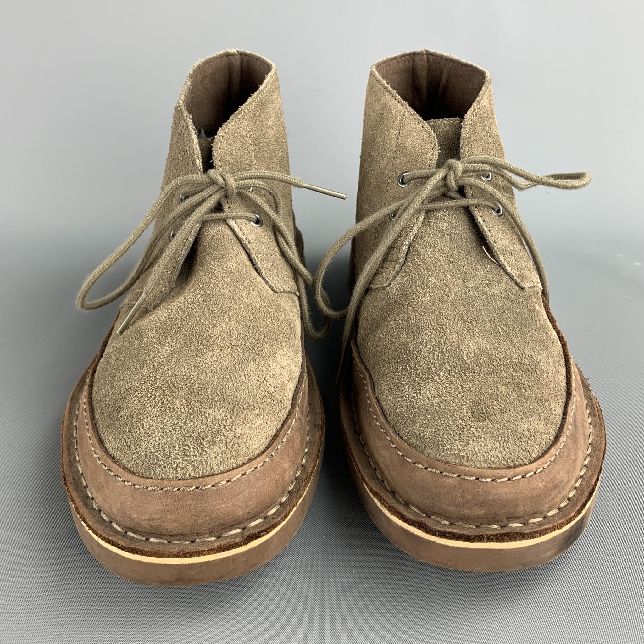 CLARKS Size 7 Taupe Suede Lace Up Chukka Boots In Good Condition In San Francisco, CA