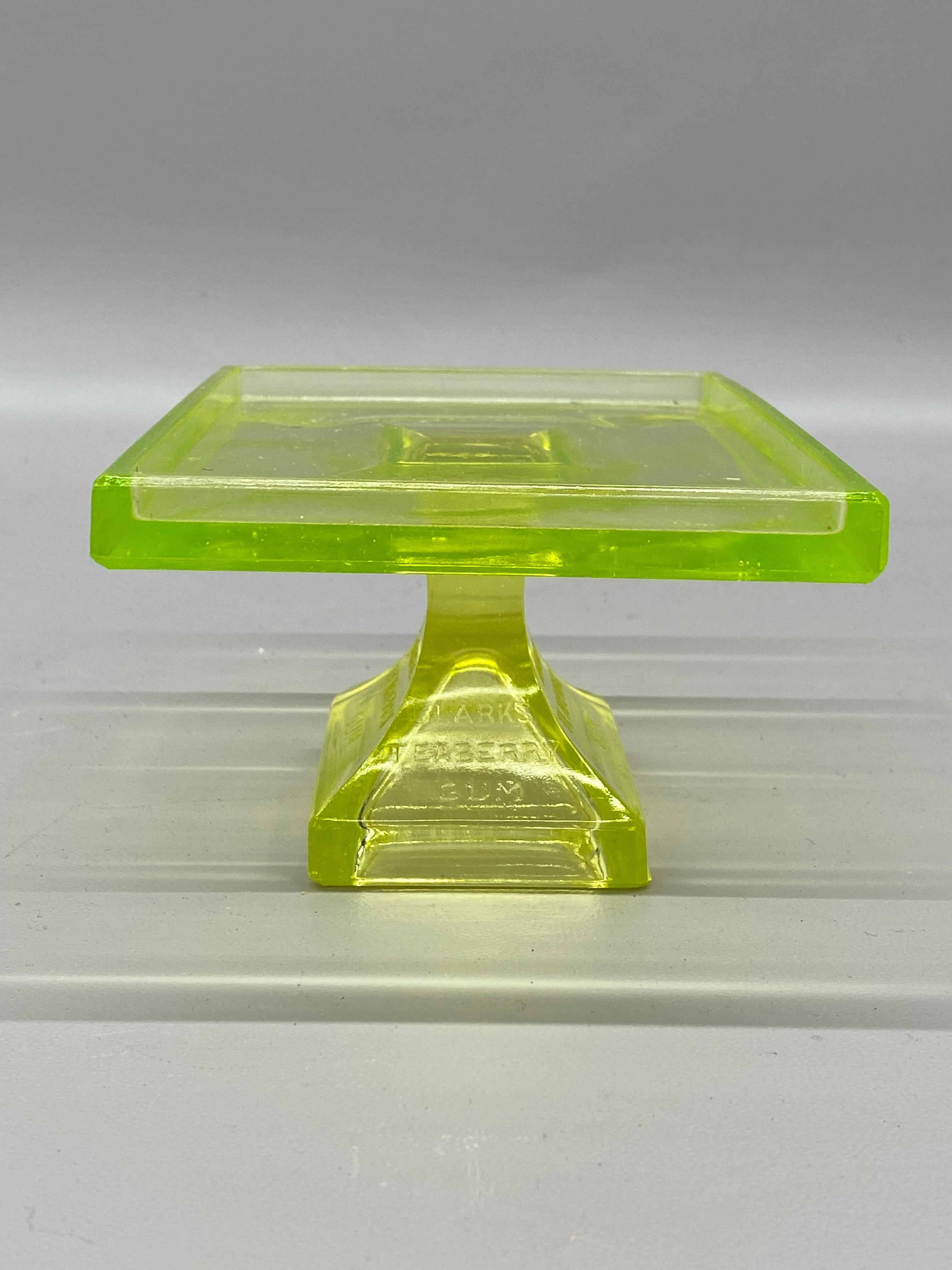 American Clark's Teaberry Chewing Gum Uranium Glass Store Display Stand