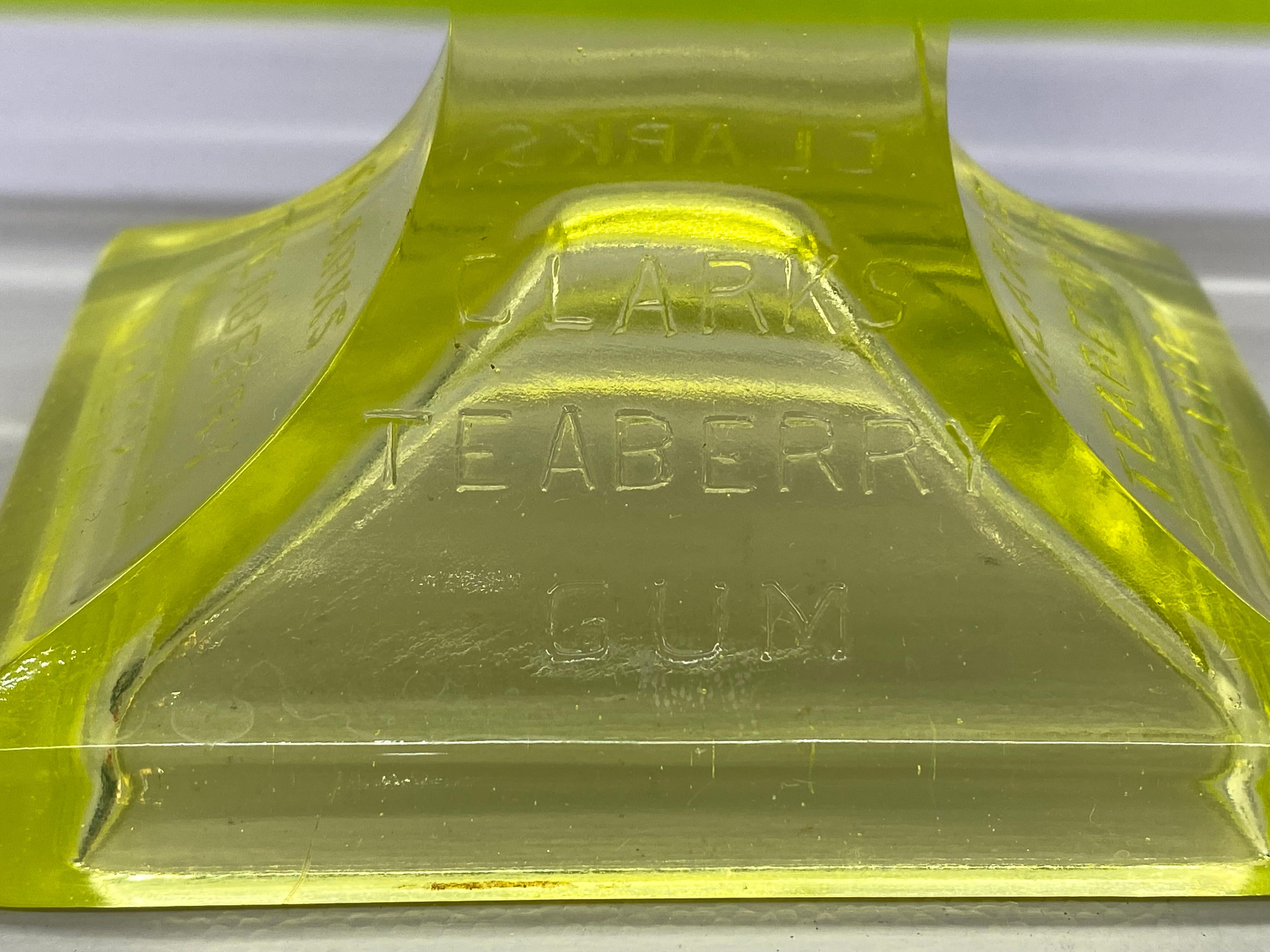 Expositor de cristal para tienda de chicles Clark's Teaberry Uranium Vidrio de uranio