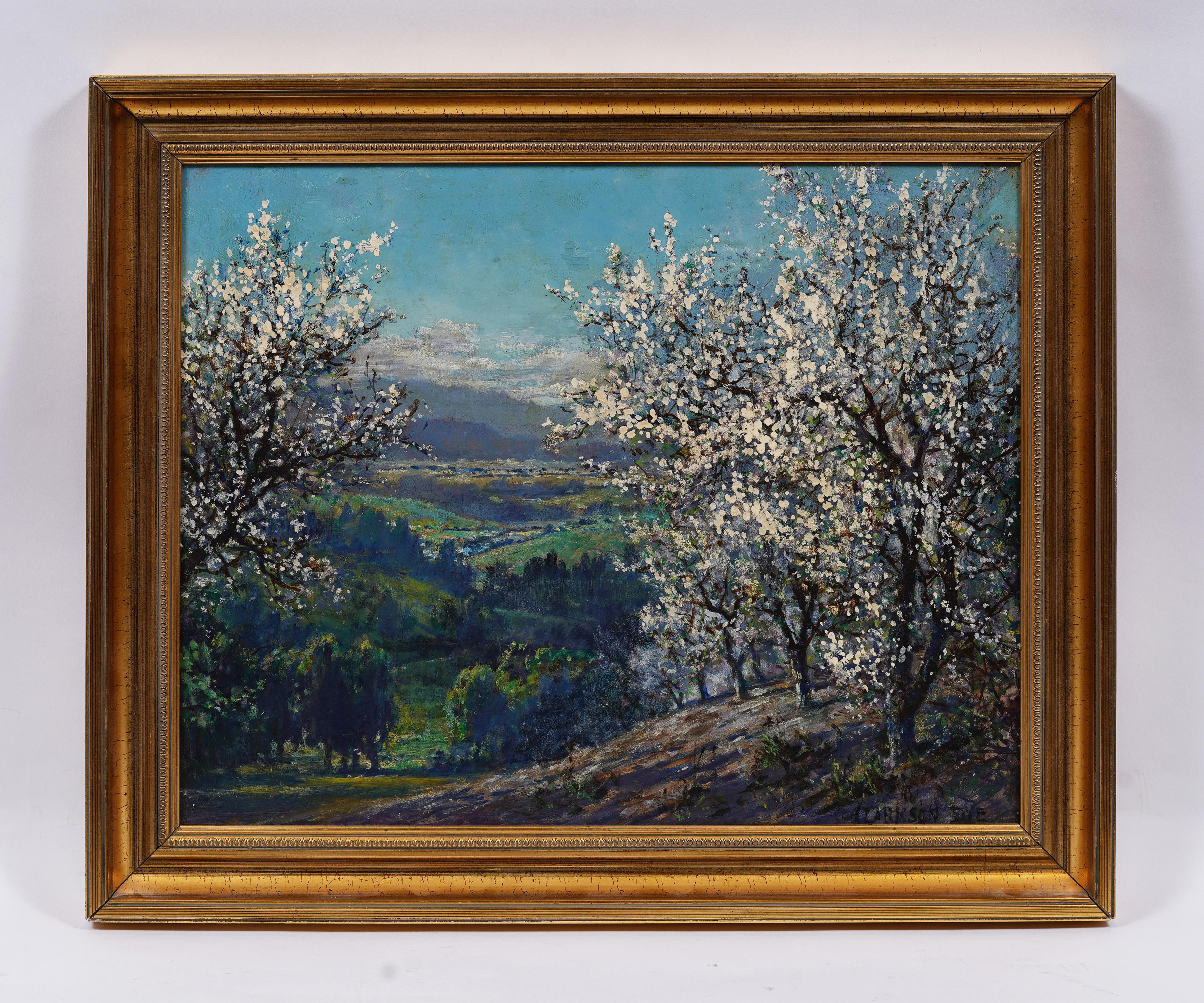 Antico dipinto di paesaggio impressionista americano con cornice e firma - Painting Impressionismo di Clarkson Dye (1869 - 1955)