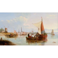 Dutch River Scene, Mid-19th-Century English Oil Painting