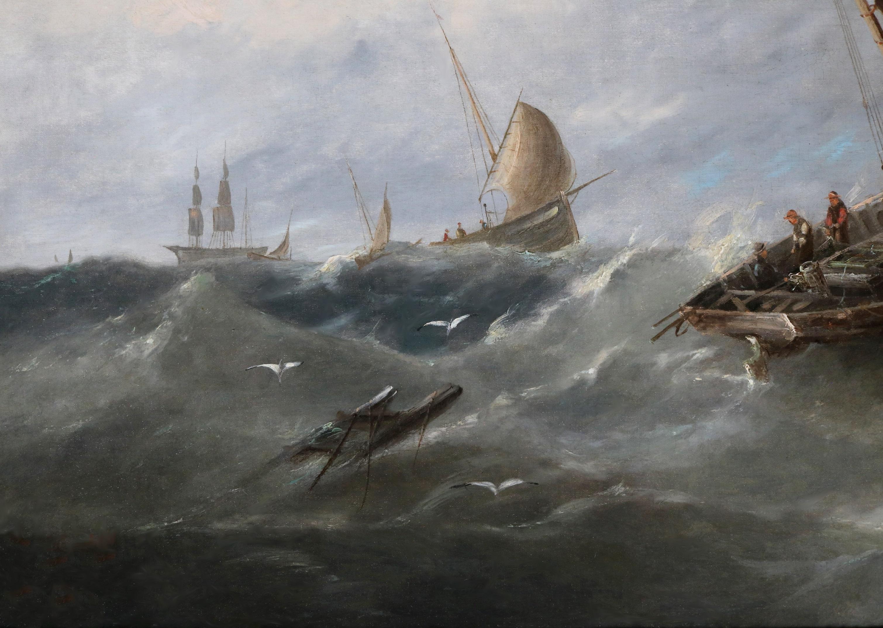 Großes maritimes Ölgemälde aus dem 19. Jahrhundert mit Schifffahrt im Ärmelkanal (Grau), Landscape Painting, von Clarkson Stanfield