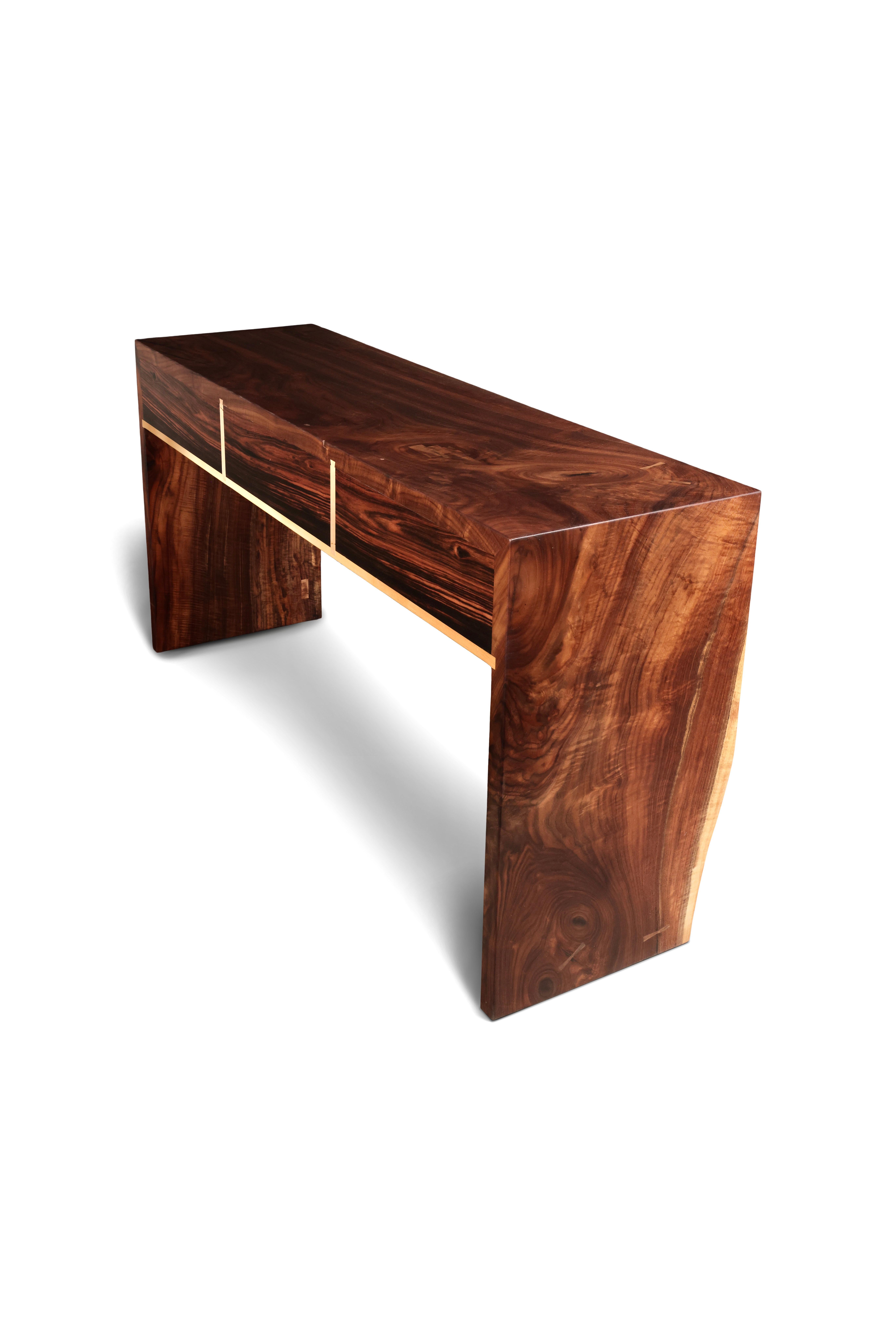 Organic Modern Claro Walnut and Ebony Console Table, in Stock For Sale