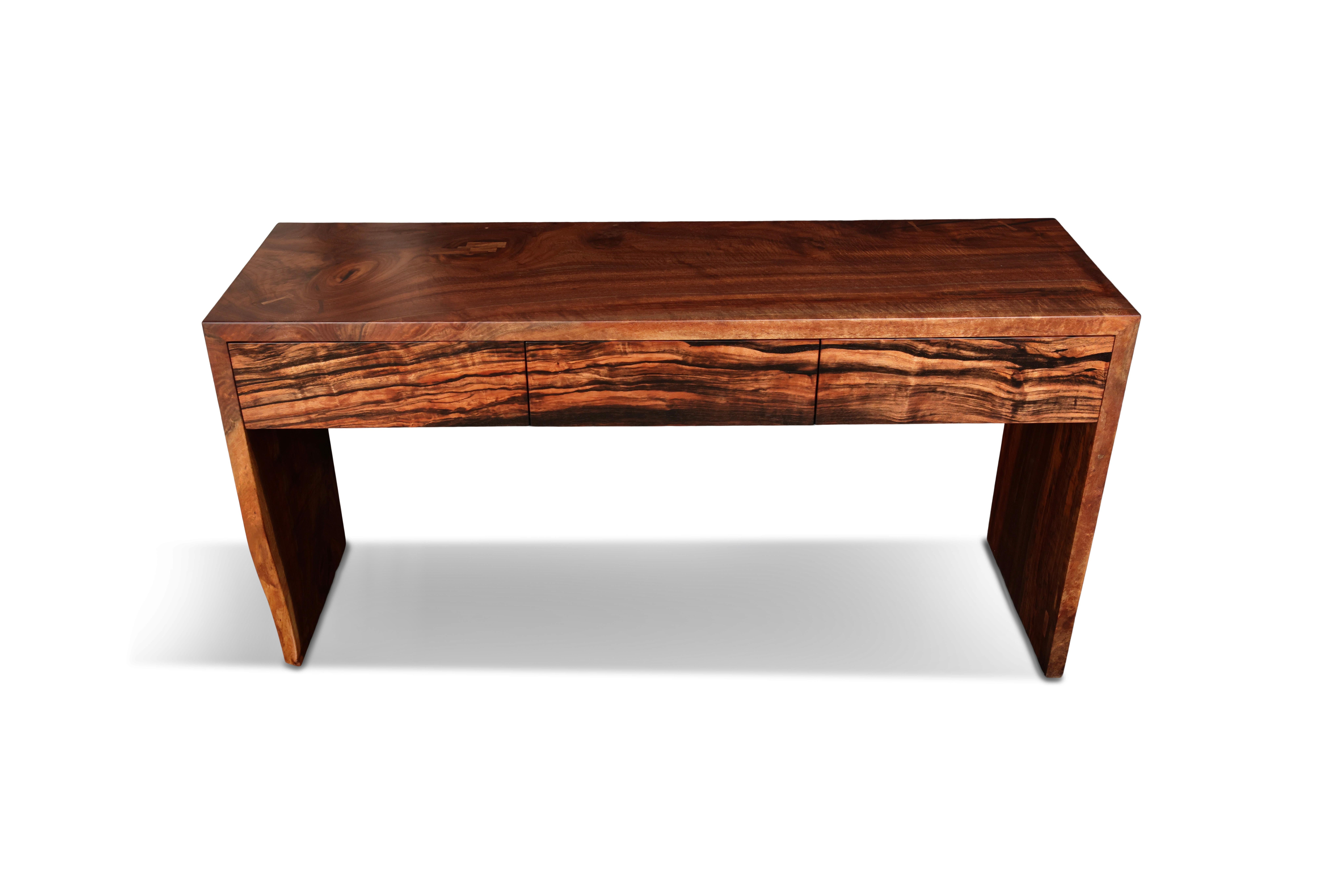 Canadian Claro Walnut and Ebony Console Table, in Stock For Sale