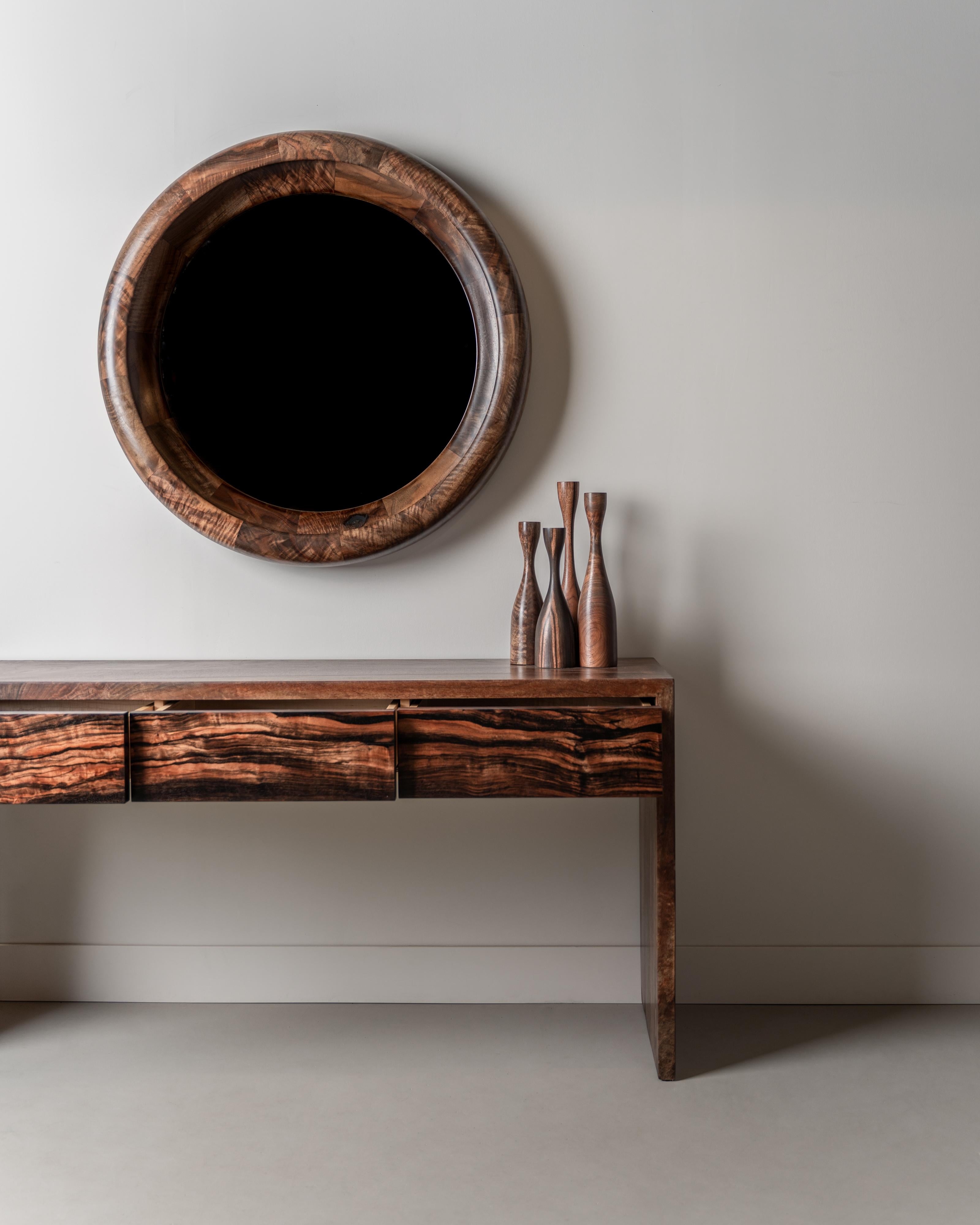 Contemporary Claro Walnut and Ebony Console Table, in Stock For Sale