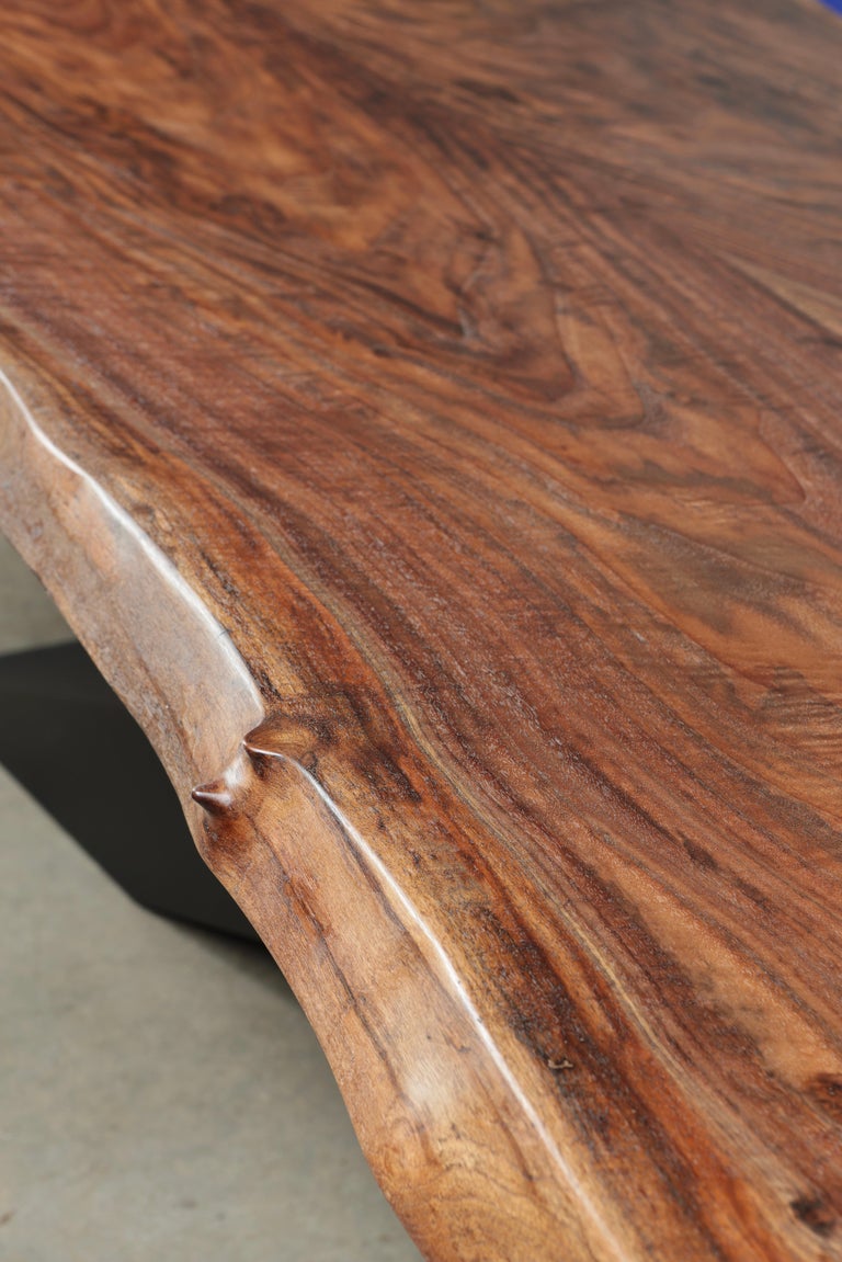 Brutalist Claro Walnut Cantilever Dining Table, in Stock For Sale