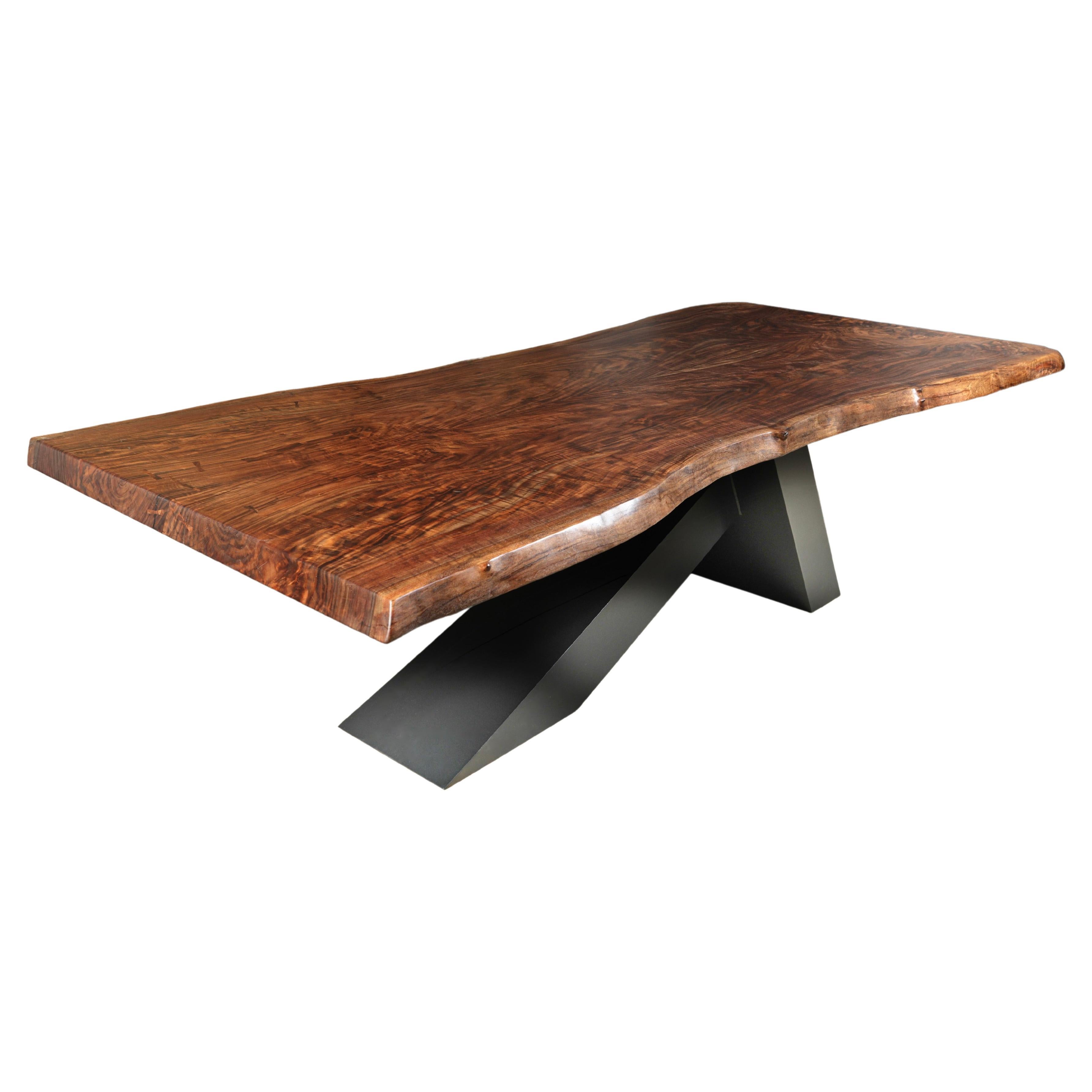 Claro Walnut Cantilever Dining Table, in Stock For Sale