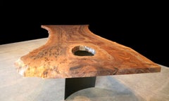 Organic Claro Walnut Dining Table with Curved Patina Legs