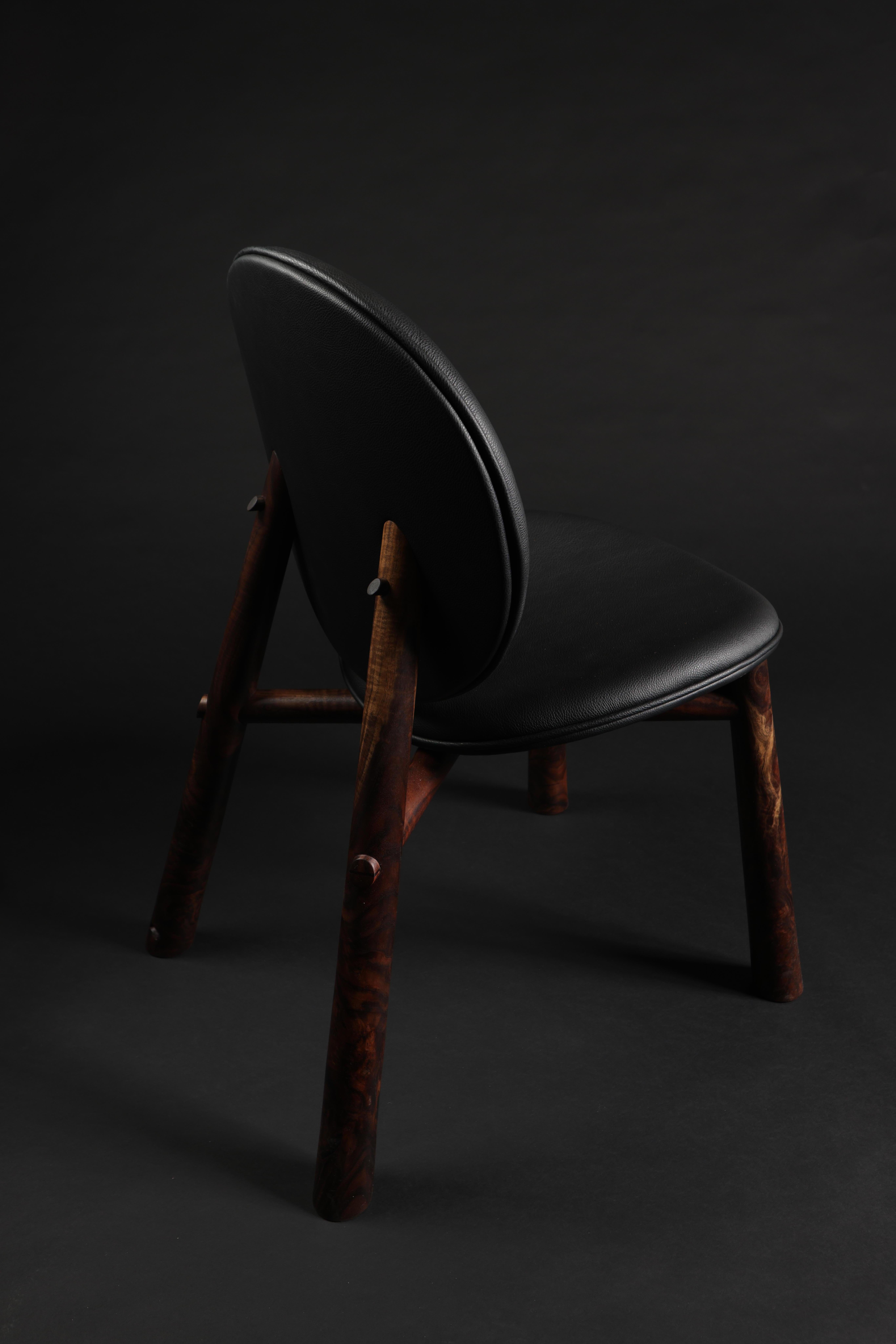 Brutalist Claro Walnut OPUS Saddle Dining Chair, in Stock For Sale