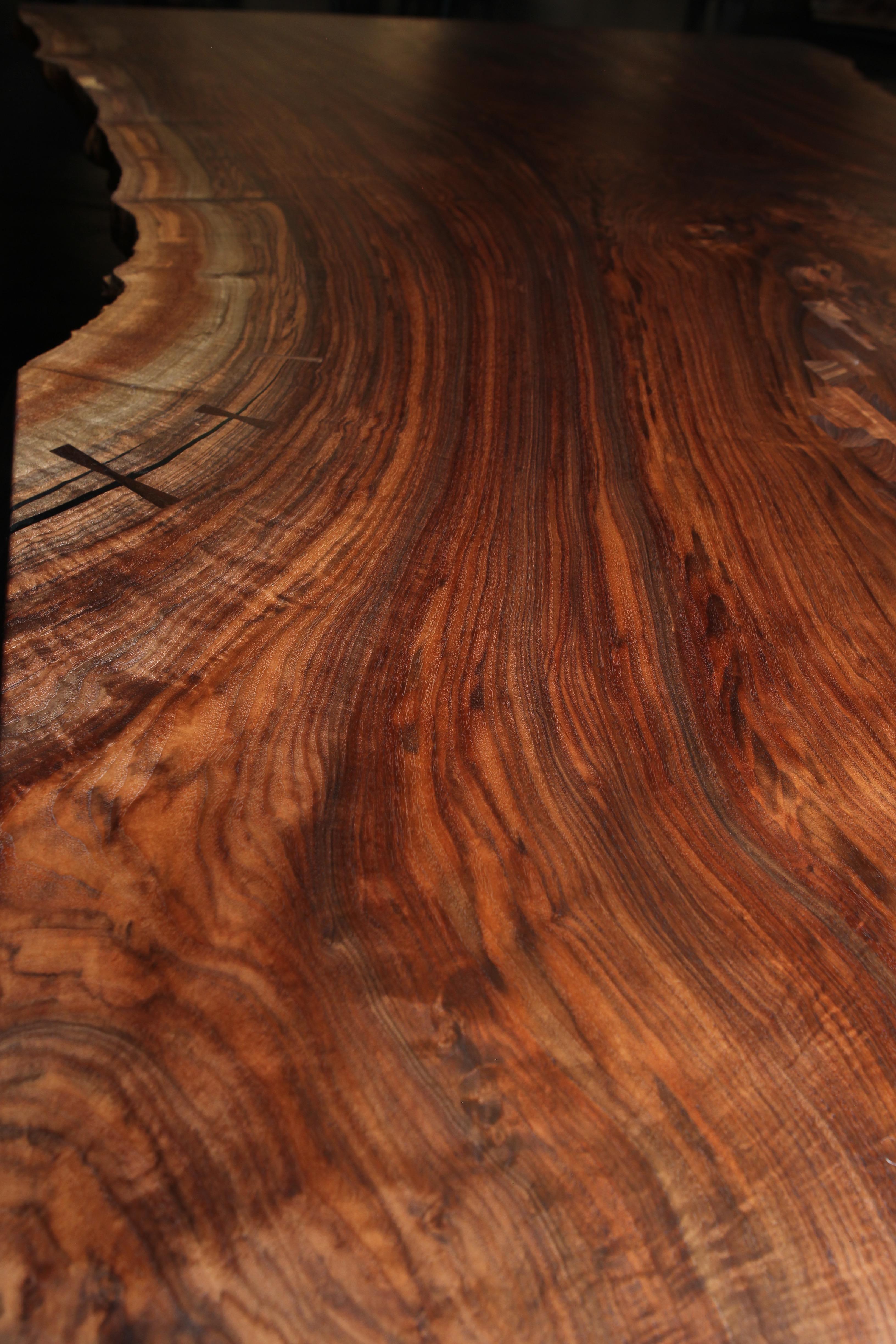 Organic Modern Claro Walnut Single Slab Live Edge Dining Table, in Stock For Sale
