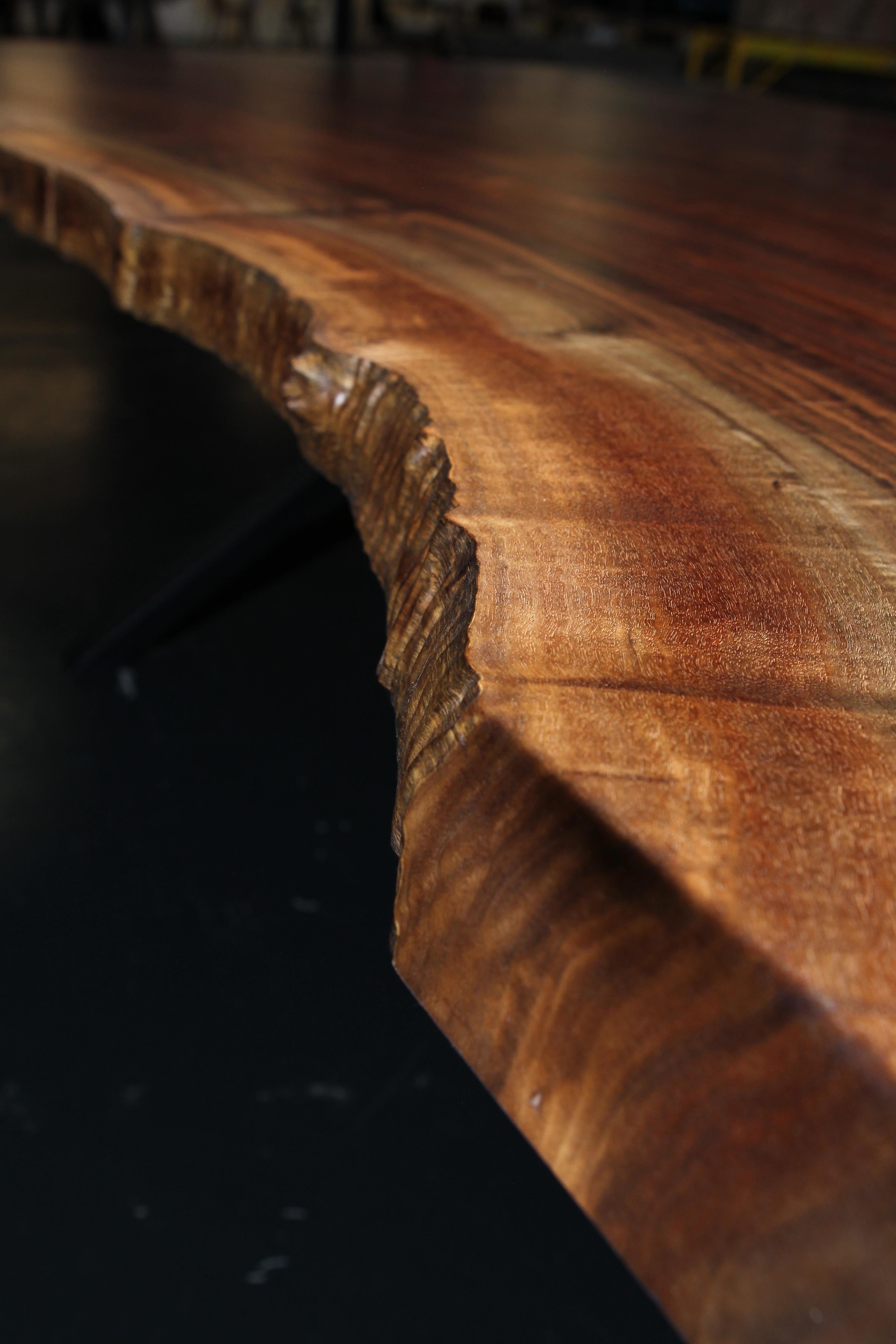 Canadian Claro Walnut Single Slab Live Edge Dining Table, in Stock For Sale