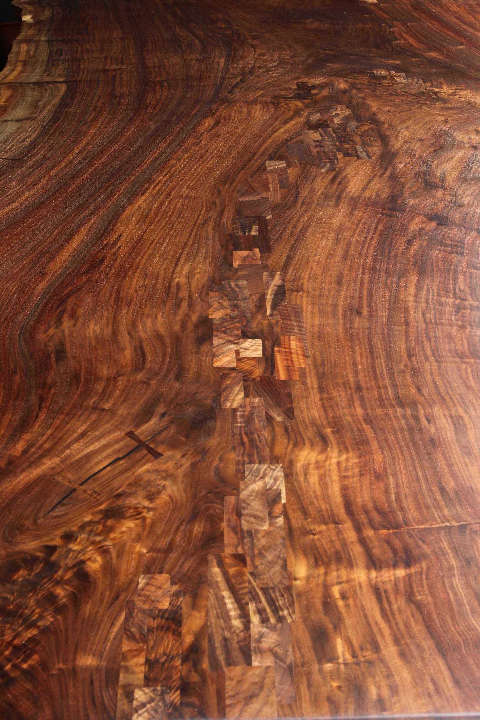 Welded Claro Walnut Single Slab Live Edge Dining Table, in Stock For Sale