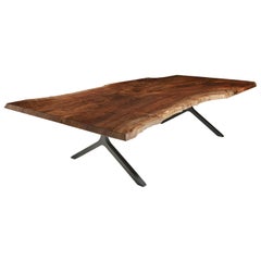 Claro Walnut Single Slab Live Edge Dining Table, in Stock