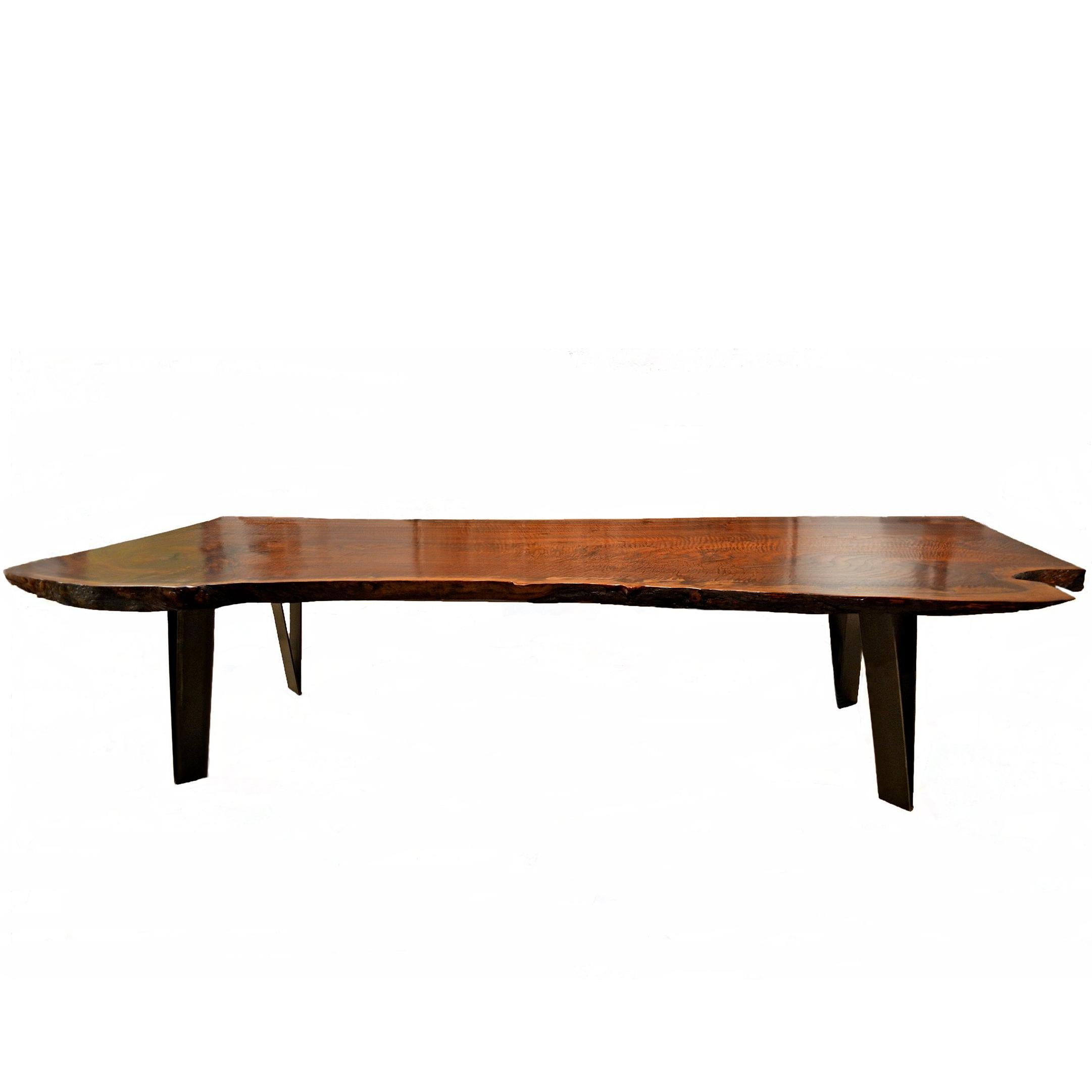 Claro Walnut Slab Dining Table with Steel Legs by Artist Charles Green For Sale