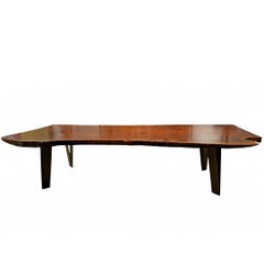 Used Claro Walnut Slab Dining Table with Steel Legs by Artist Charles Green