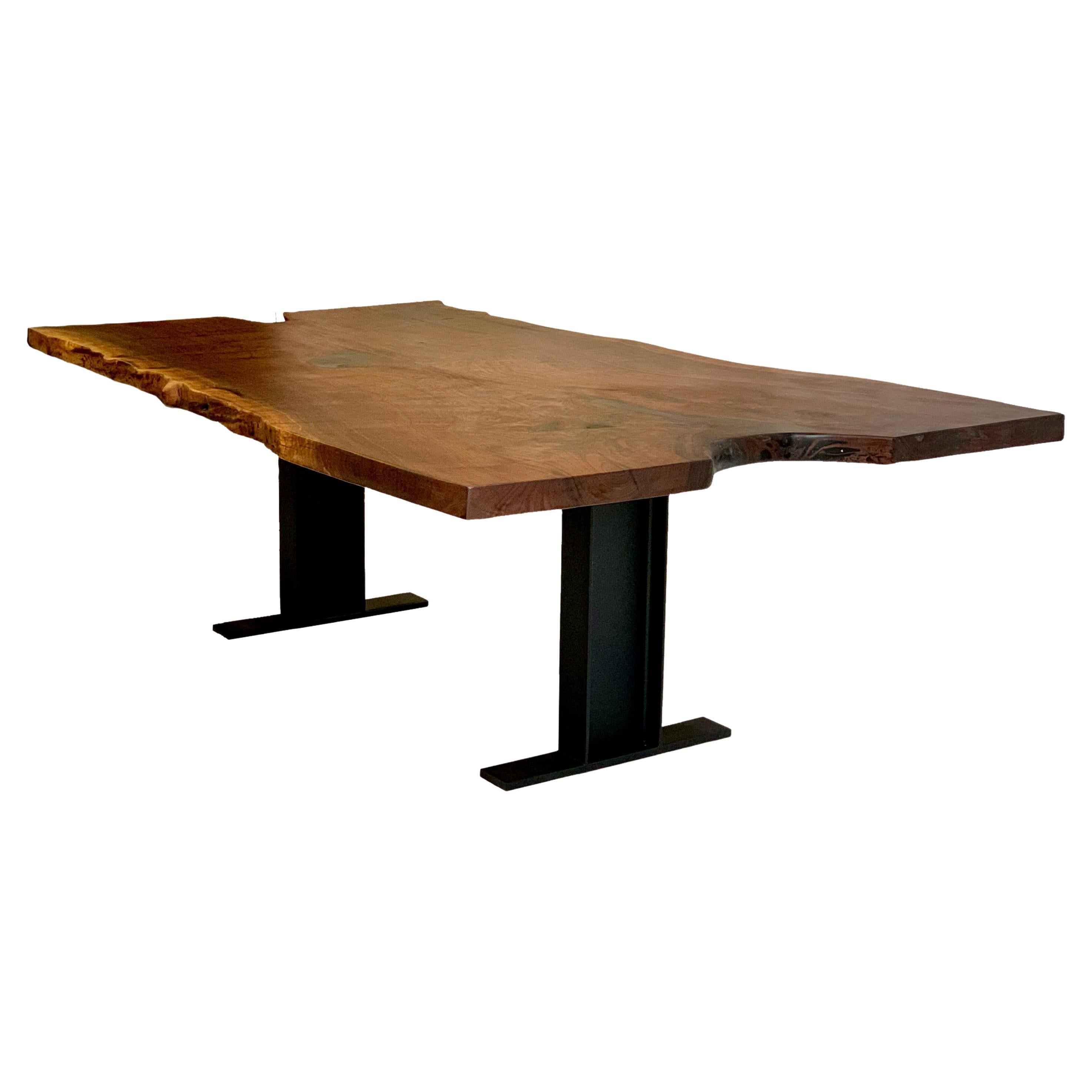Claro Walnut Table with I-Beam Base For Sale