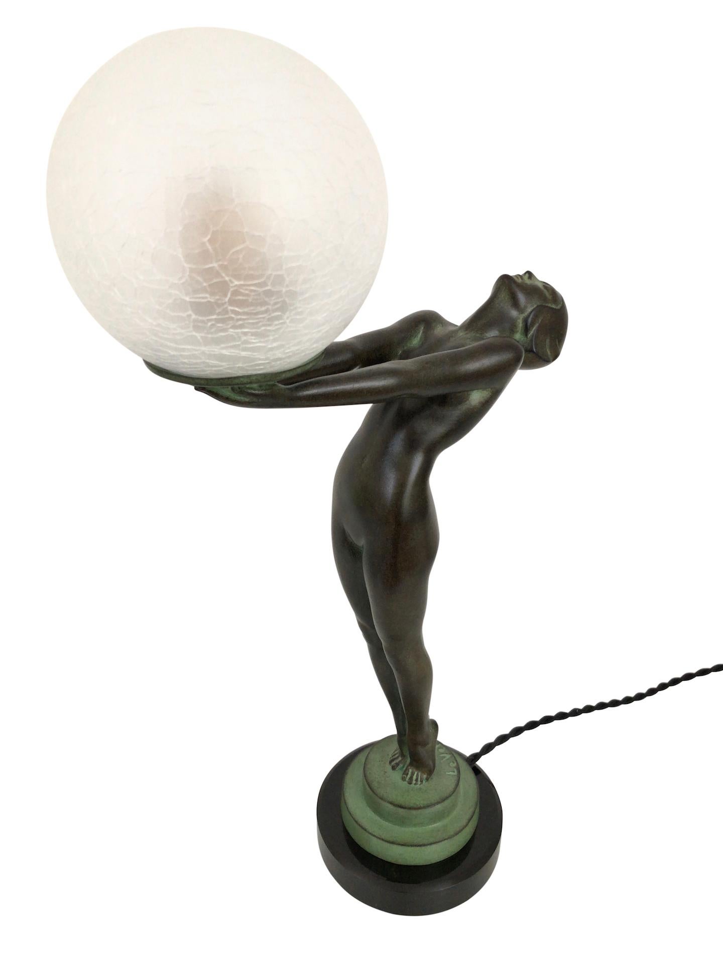 Patinated Clarté Sculpture Lueur Lamp from the Important Art Deco Artist Max Le Verrier