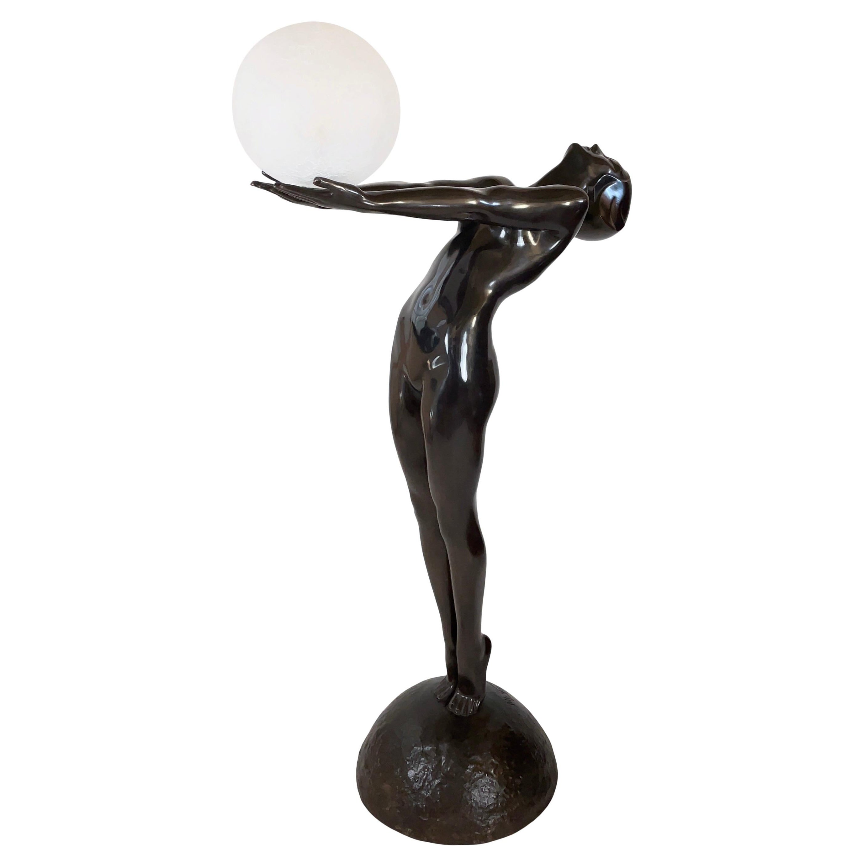 Clarté Very Big Sculpture in Art Deco Style Floor Lamp Original Max Le Verrier