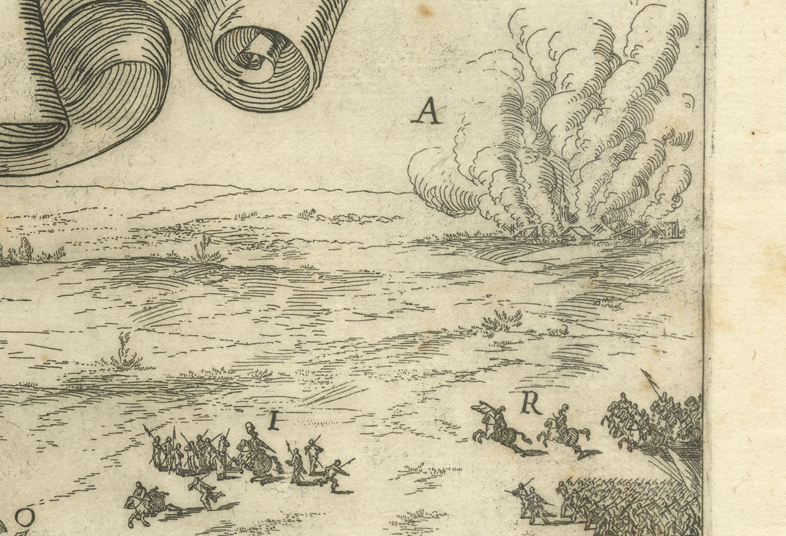 Le combat à Rijmenam gravé : un point de convergence dans les huit années de guerre, 1632 Bon état - En vente à Langweer, NL