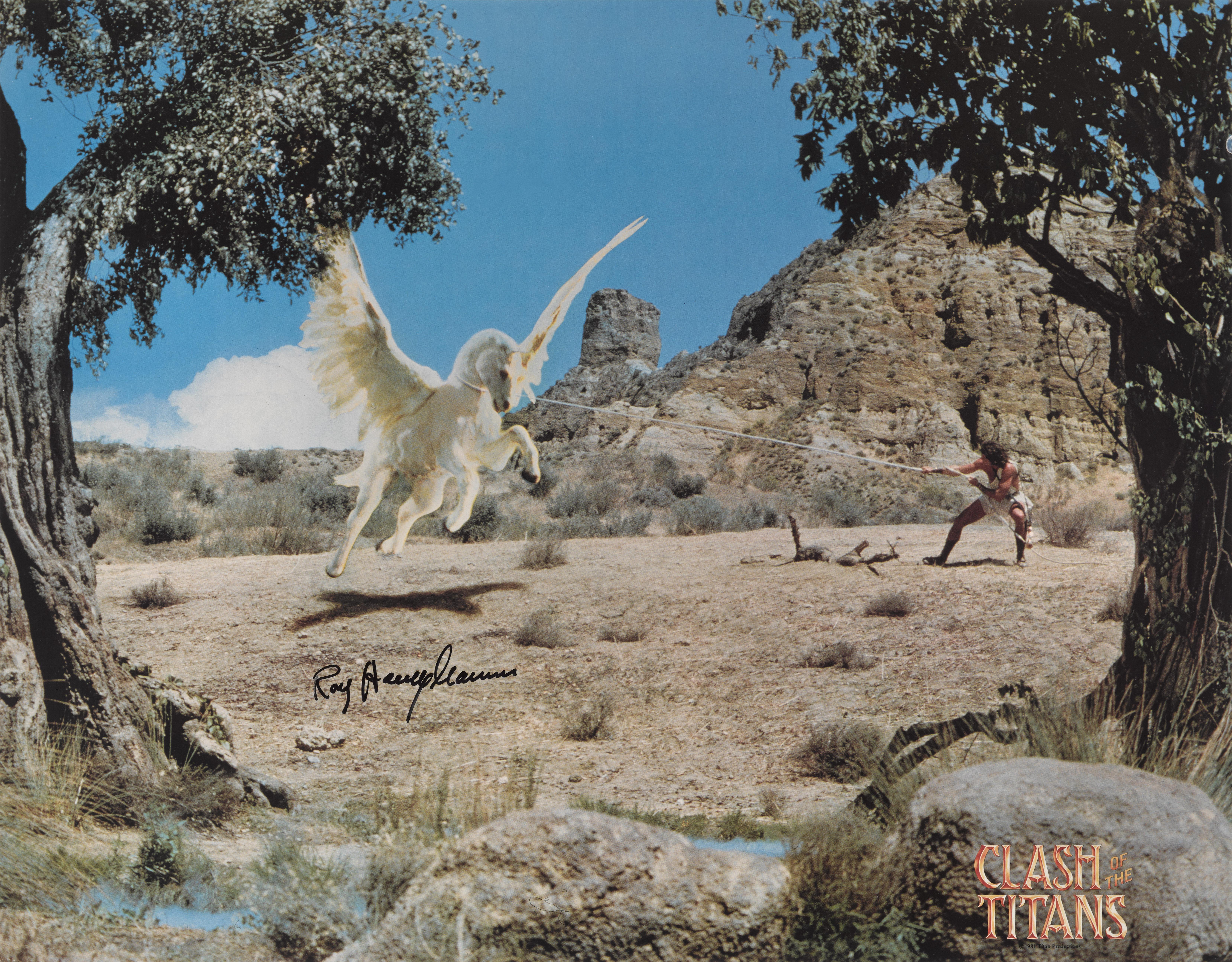 Original US oversized stills for Clash of the Titans, 1981.
This fantasy adventure film was directed by Desmond Davis and written by Beverley Cross. The film stars Harry Hamlin, Judi Bowker, Burgess Meredith, Maggie Smith and Laurence Olivier, and