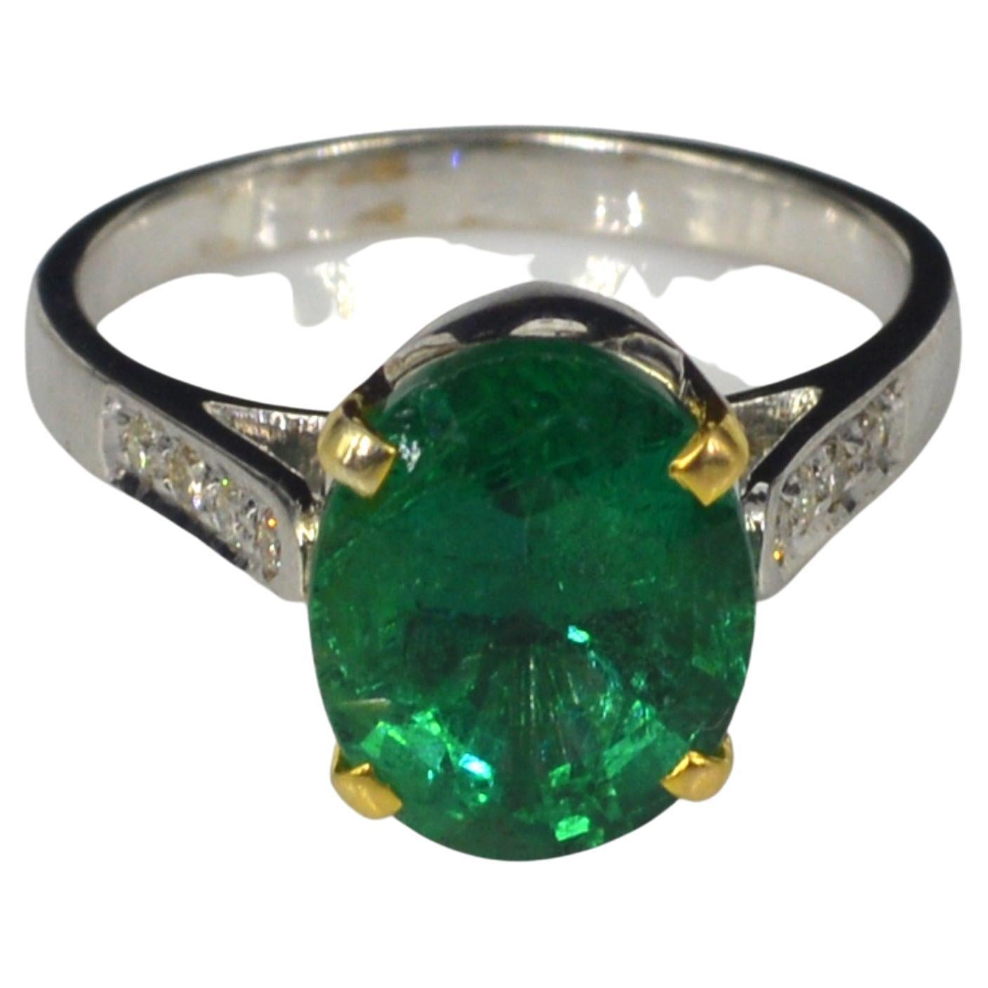 Customizable Three stone Oval Cut Emerald Engagement Ring, Emerald