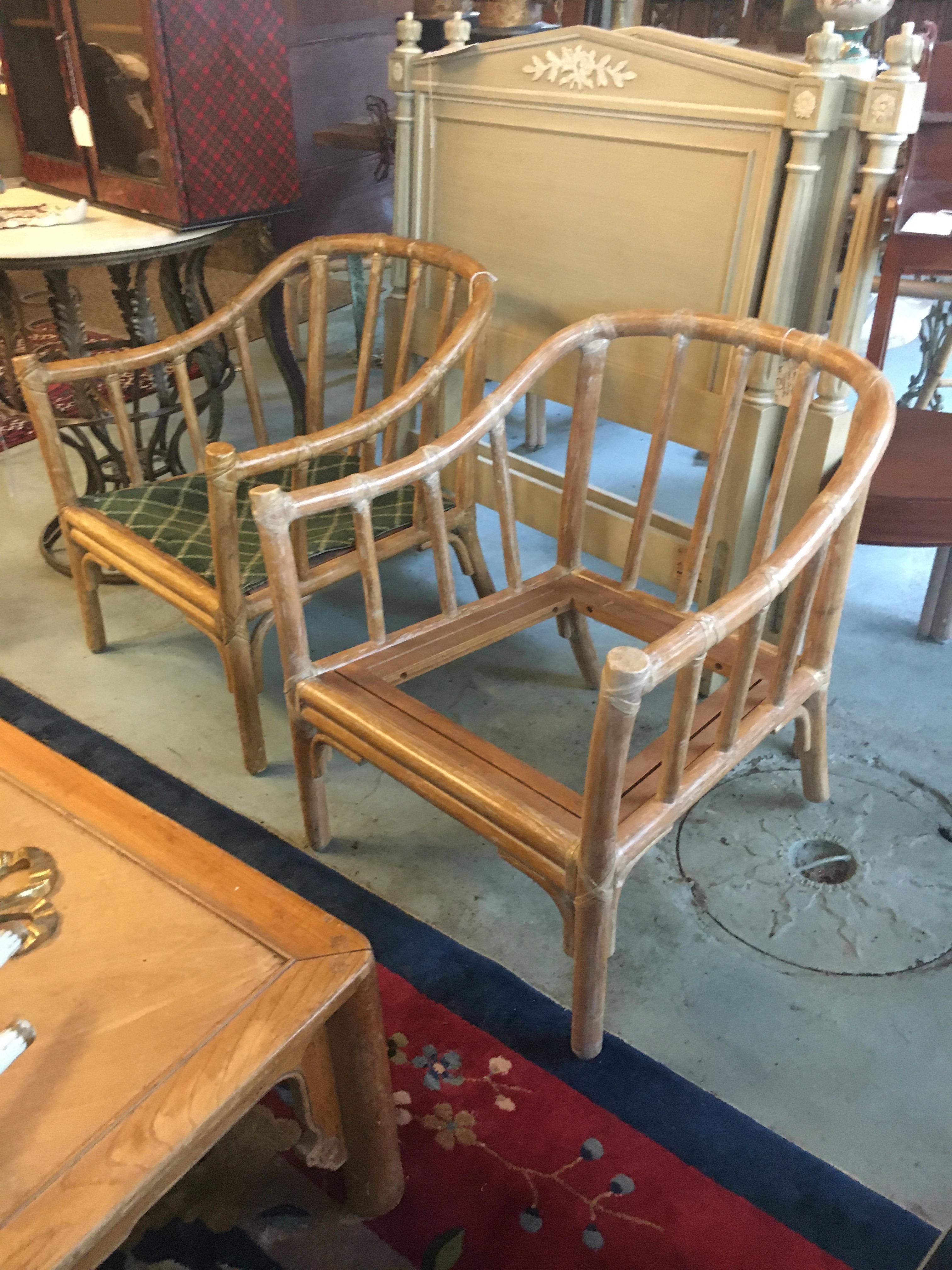 Clasic Set of Two McGuire Club Chairs, Great Scale for Comfort In Excellent Condition In Buchanan, MI