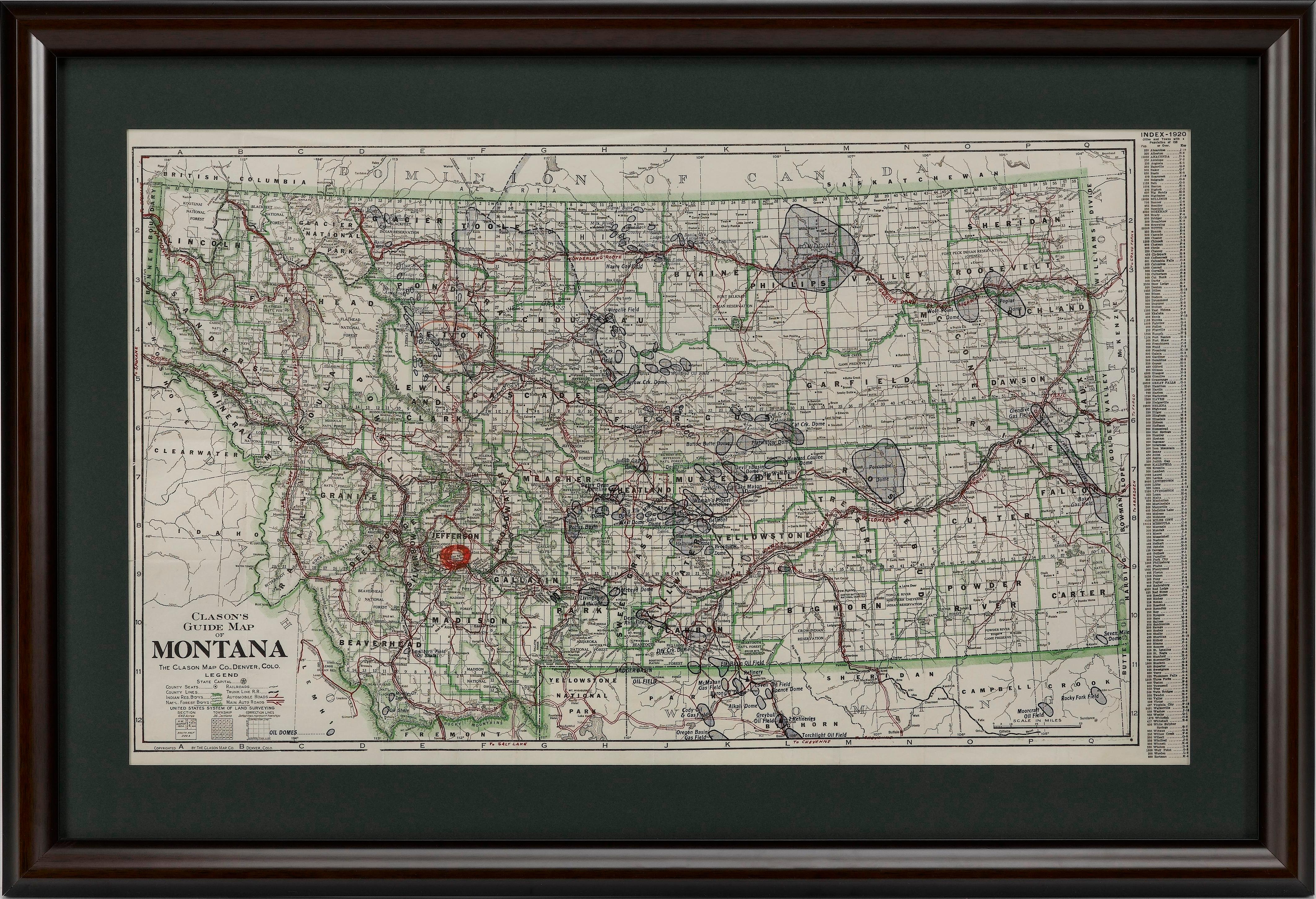 Art déco « Clason's Guide Map of Montana » par la Clason Map Company, vers 1920 en vente